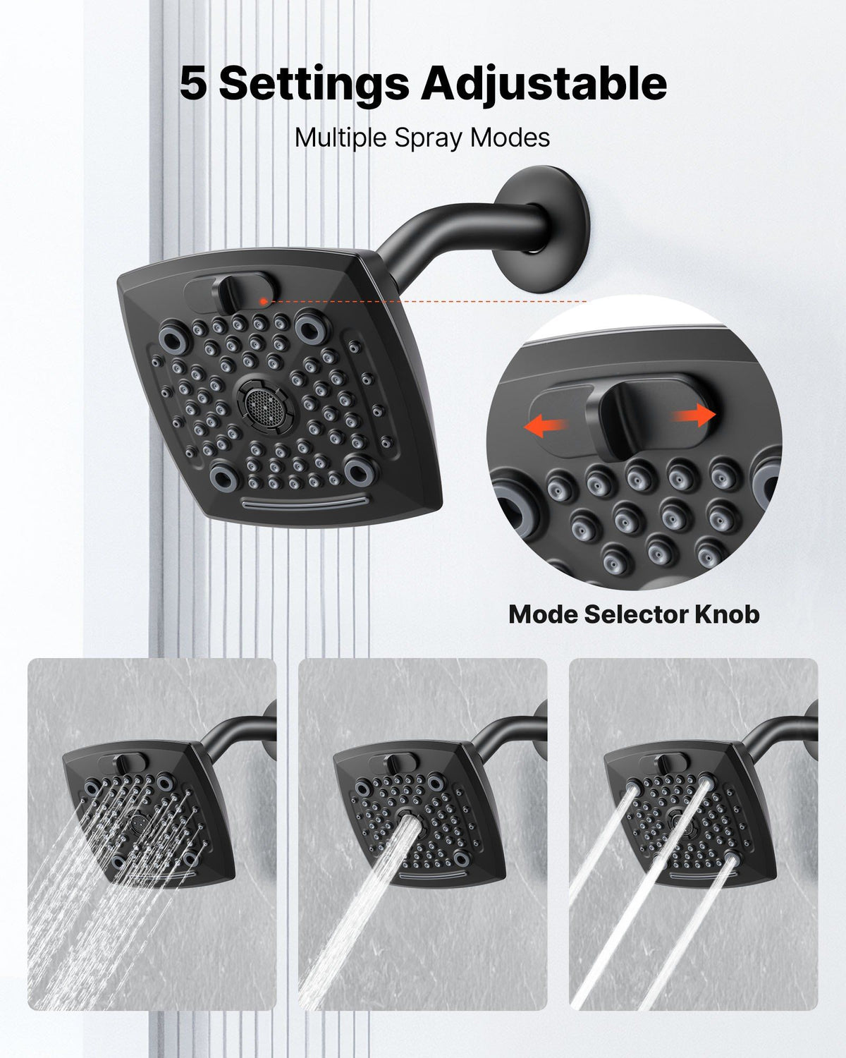 Tub and Shower Faucet Set, Complete with 130 mm Rainfall Shower Head and Bathtub Spout, 5-Setting Adjustable Spray, Single-Handle Tub Trim Kit with Brass Pressure Balancing Valve, Matte Black
