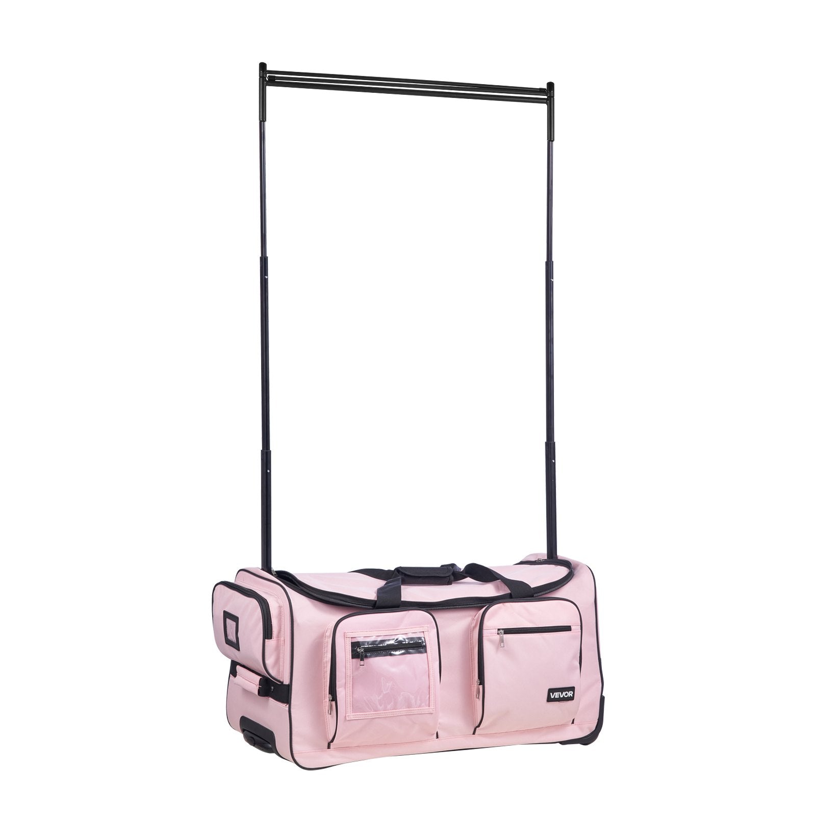 VEVOR Dance Bag with Garment Rack, 736.6 mm Rolling Dance Duffel, with Wheels, USB Port, Height Adjustable Clothes Rack, Privacy Protection Curtain, Ideal for Travel and Competitions, Matte Pink