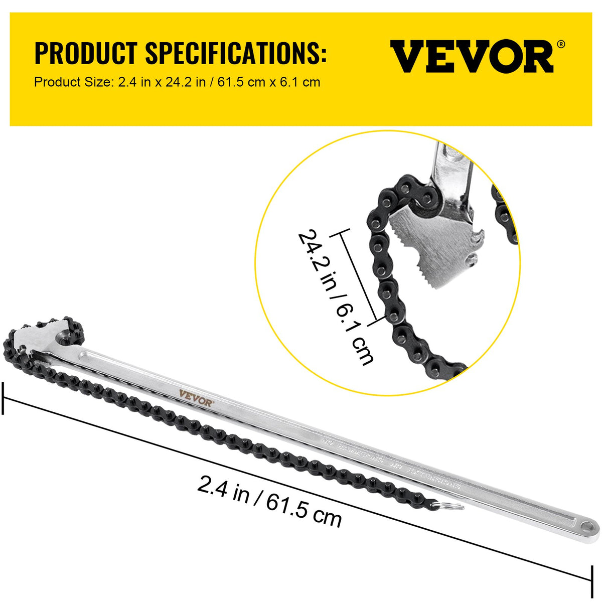 VEVOR 24 Inch Pipe Chain Wrench Heavy Duty 6.7 Inch Chain Wrench