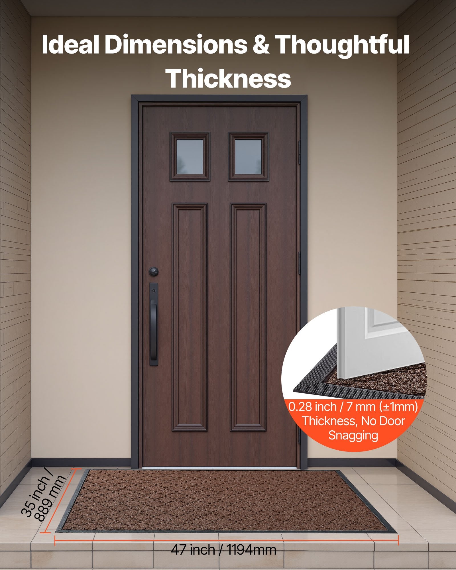 VEVOR Front Door Mat, 1194 x 889 mm Commercial Floor Mat for Indoor and Outdoor, Modern Stylish Carpet with TPE Backing, Heavy Duty Washable Entry Industrial Rug for Hallway, Balcony, Garage, Brown