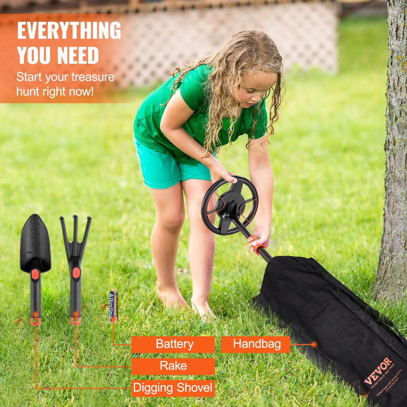 VEVOR Metal Detector for Kids, 150mm, Waterproof Search Coil with LCD Display, Adjustable 660.4-914.4 mm Gold Detector, Lightweight Carbon Fiber Stem for Junior & Youth Detecting Gold Coin Treasure
