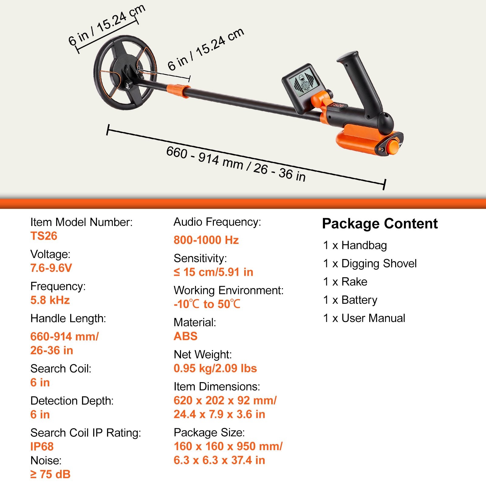 VEVOR Metal Detector for Kids, 150mm, Waterproof Search Coil with LCD Display, Adjustable 660.4-914.4 mm Gold Detector, Lightweight Carbon Fiber Stem for Junior & Youth Detecting Gold Coin Treasure