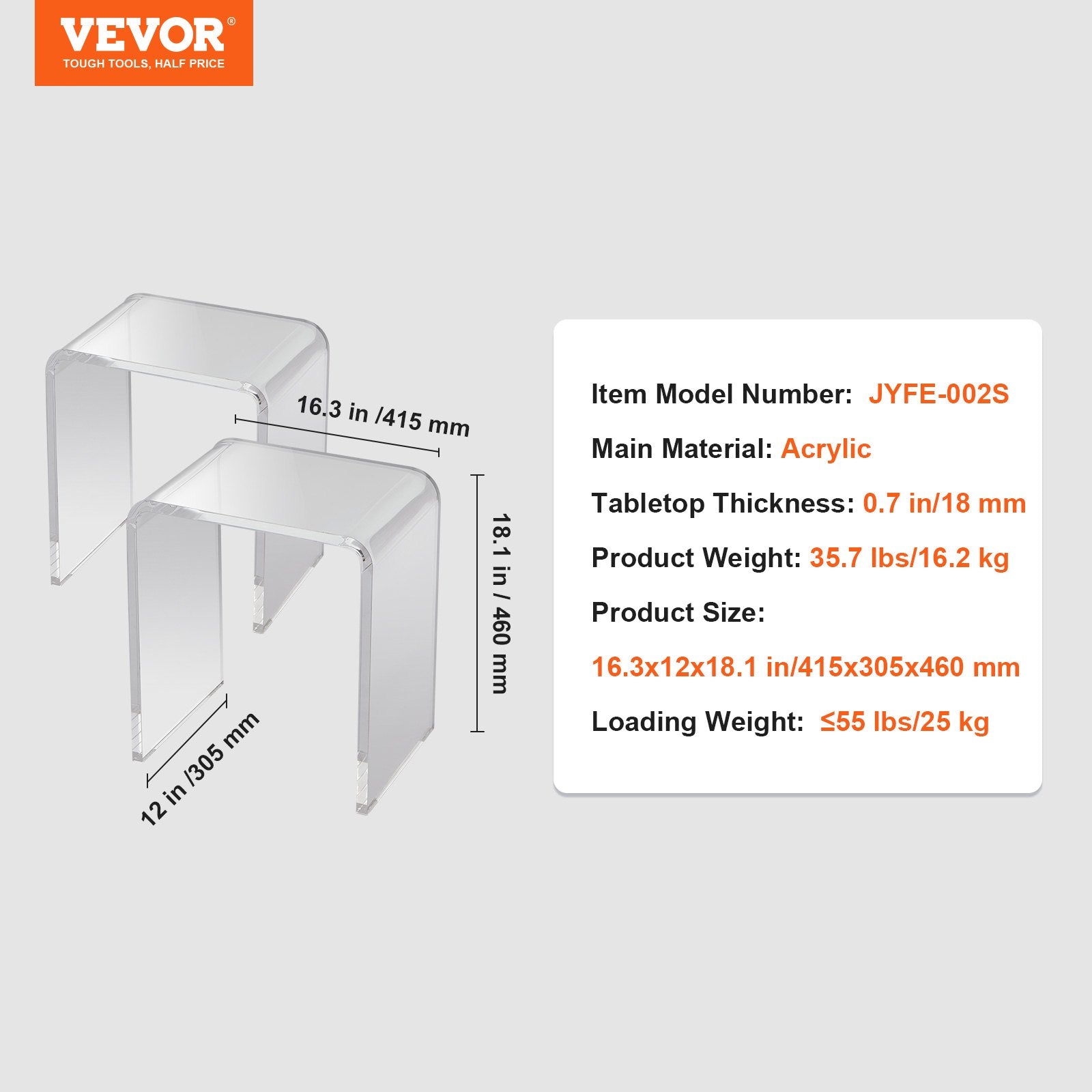 VEVOR Acrylic End Table, 2 pcs C-Shaped Lucite Side Tables, Clear Acrylic Side Table for Drink, Food, Snack used in Living Room, Bedroom, and Study