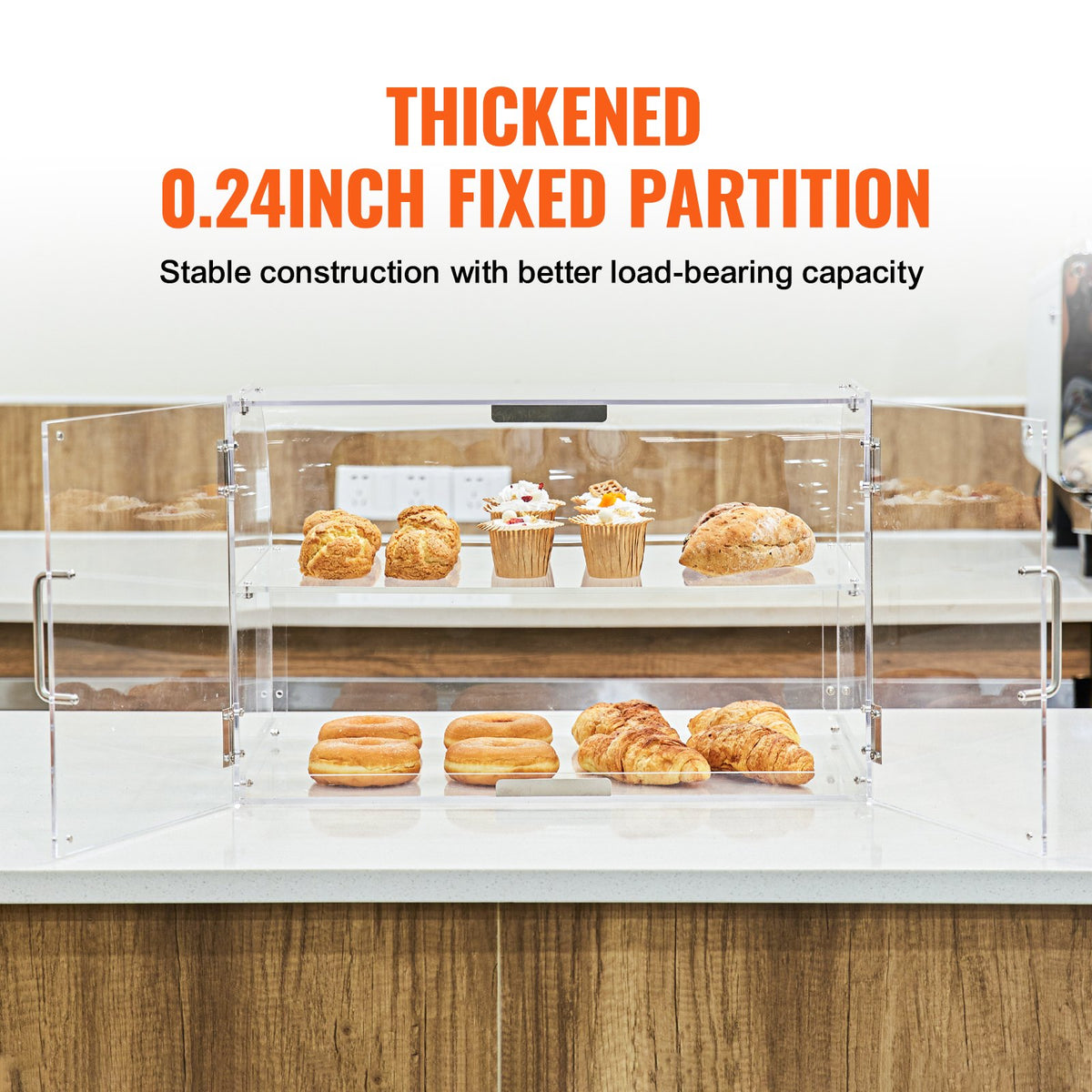 VEVOR Pastry Display Case, 2-Tier Commercial Countertop Bakery Display Case, Acrylic Display Box with Rear Door Access & Removable Shelves, Keep Fresh for Donut Bagels Cake Cookie