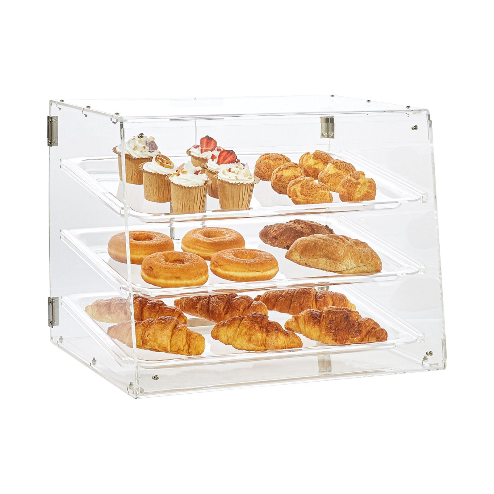 VEVOR Pastry Display Case, 3-Tier Commercial Countertop Bakery Display Case, Acrylic Display Box with Rear Door Access & Removable Shelves, Keep Fresh for Donut Bagels Cake Cookie