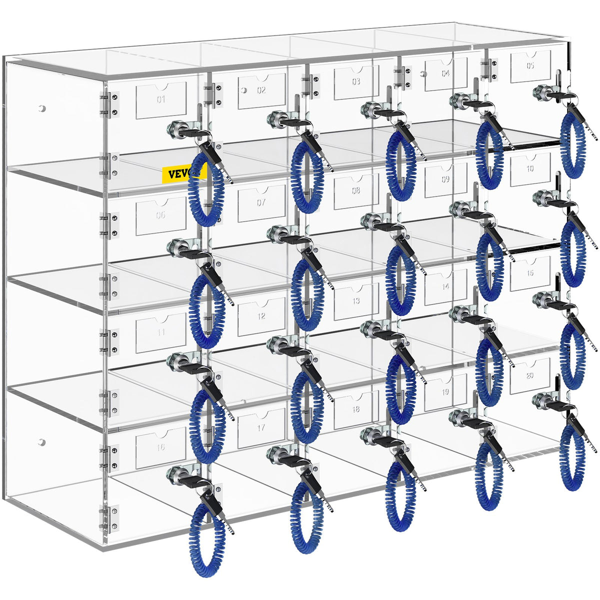 VEVOR Acrylic Cell Phone Locker Box Storage Cabinet Pocket w/Keys 20 Slots Clear