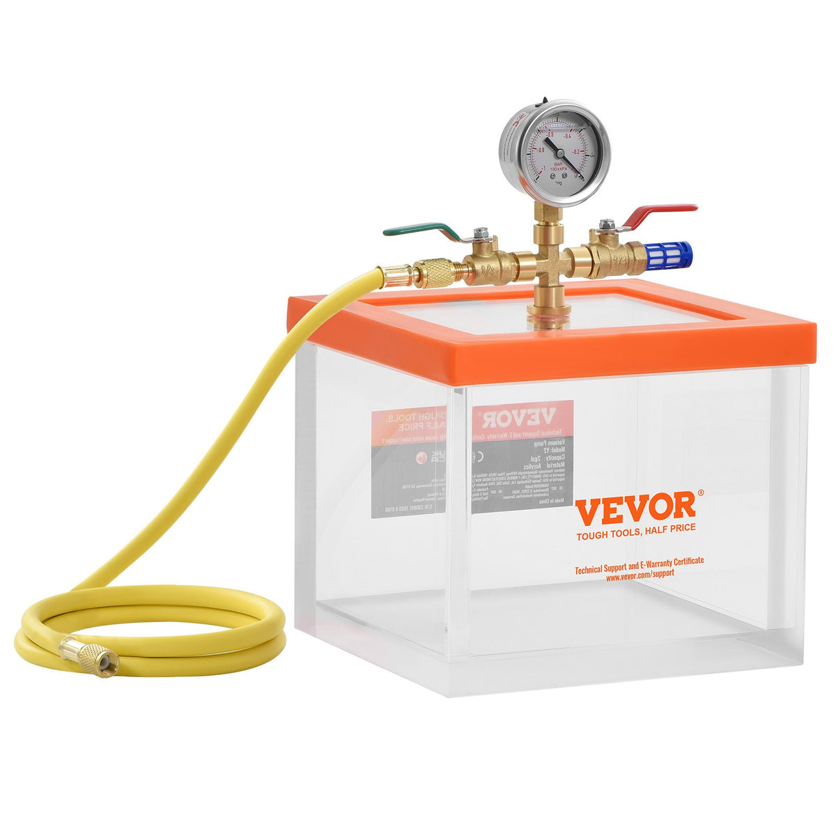 VEVOR 2 Gallon Vacuum Chamber, Upgraded Multipurpose Acrylic Vacuum Degassing Chamber, Transparent Vacuum Chamber, for Resin Degassing, Silica Gel Degassing, Gypsum Degassing and Vacuum Extraction