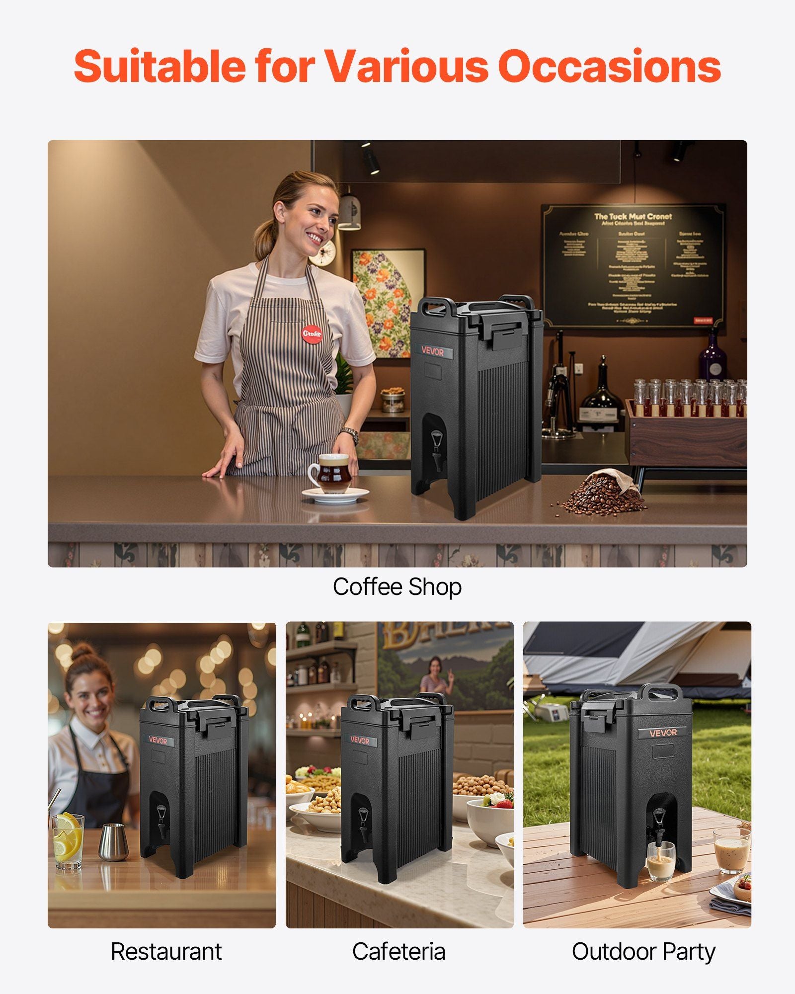 Insulated Beverage Dispenser, 5 Gal/19L Hot and Cold Beverage Server with Spigot & Handle, Food-Grade Thermal Drink Dispenser Cooler for Tea Coffee Water in Cafes & Restaurants, 2 Pack, Black