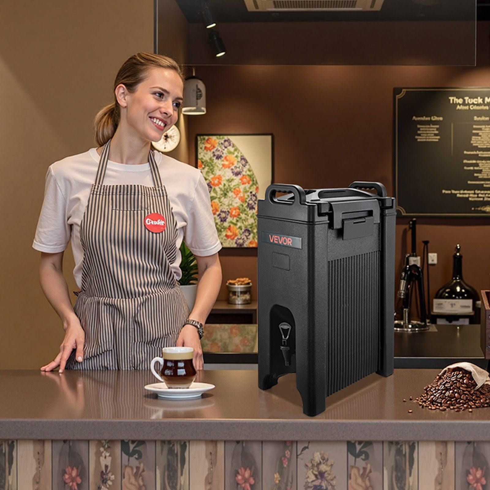 Insulated Beverage Dispenser, 5 Gal/19L Hot and Cold Beverage Server with Spigot & Handle, Food-Grade Thermal Drink Dispenser Cooler for Tea Coffee Water in Cafes & Restaurants, 2 Pack, Black