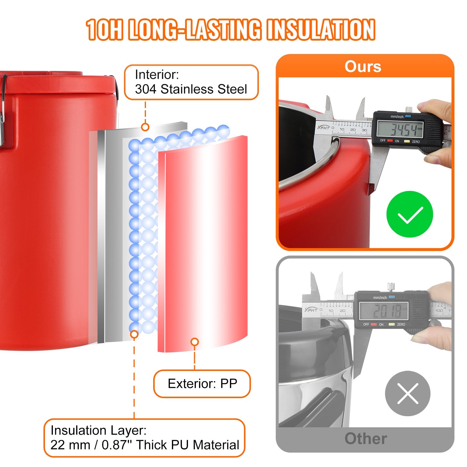 VEVOR Stainless Steel Insulated Beverage Dispenser, 17.2 Liter, Thermal Hot and Cold Drink Server Dispenser with Spigot Handle, Food-grade for Hot Tea Coffee Water Restaurant Drink Shop