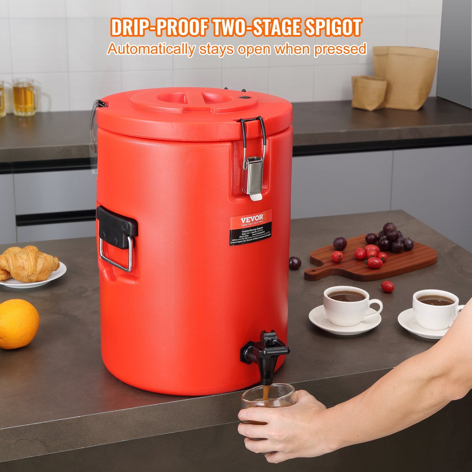 VEVOR Stainless Steel Insulated Beverage Dispenser, 17.2 Liter, Thermal Hot and Cold Drink Server Dispenser with Spigot Handle, Food-grade for Hot Tea Coffee Water Restaurant Drink Shop