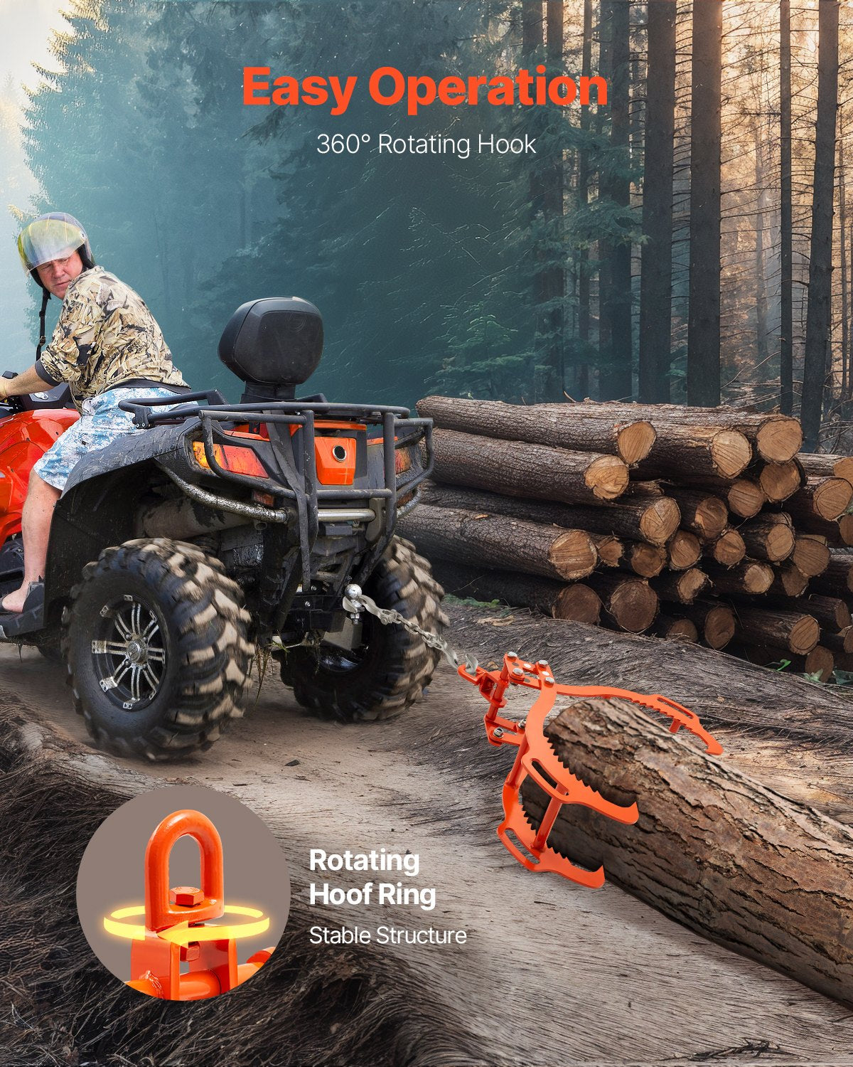 VEVOR 36in Log Lifting Tongs, 4-Claw Log Tongs, Heavy Duty Steel Log Grapple, 3300LBS Lifting Capacity, Swivel Log Graper Timber, Eagle Claw Design, Log Skidding Tongs for Trucks, Tractors, Forklifts