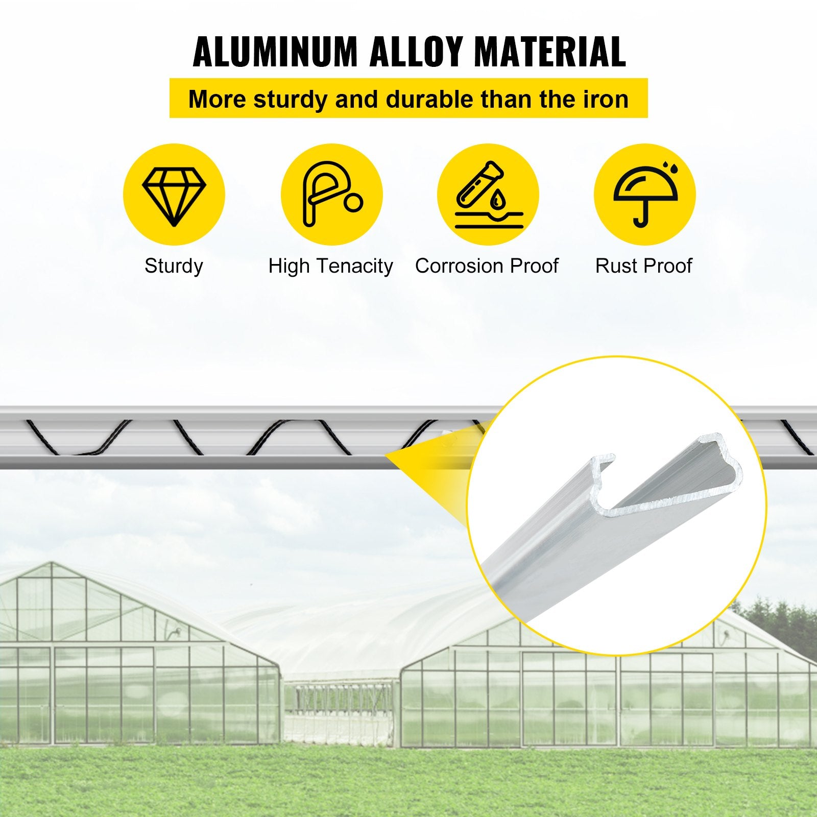 VEVOR Spring Wire and Lock Channel, 2m Spring Lock & U-Channel Bundle for Greenhouse, 50 Packs PE Coated Spring Wire & Aluminum Alloy Channel, Plastic Poly Film or Shade Cloth Attachment with Scre