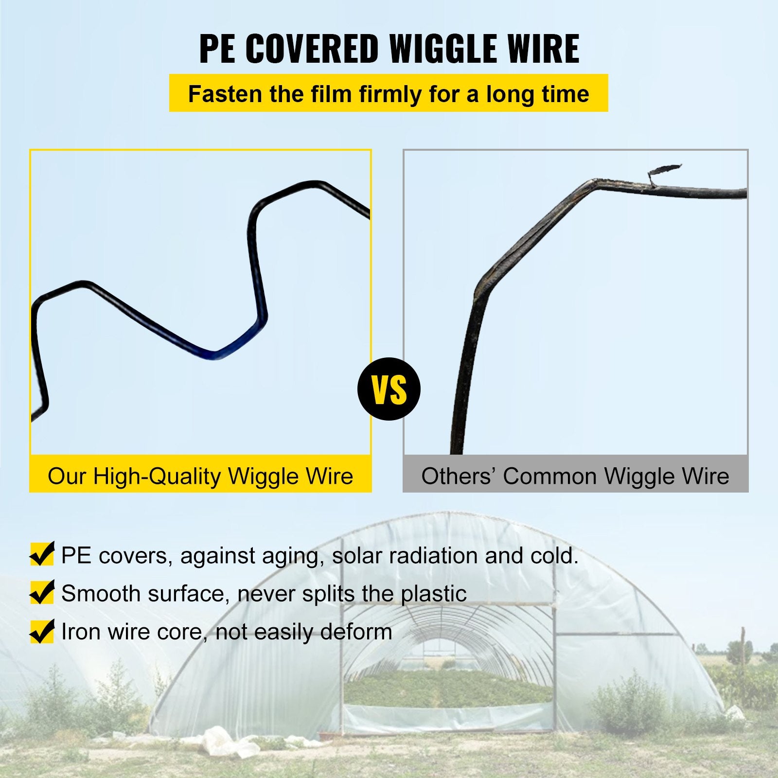 VEVOR Spring Wire and Lock Channel, 2m Spring Lock & U-Channel Bundle for Greenhouse, 50 Packs PE Coated Spring Wire & Aluminum Alloy Channel, Plastic Poly Film or Shade Cloth Attachment with Scre