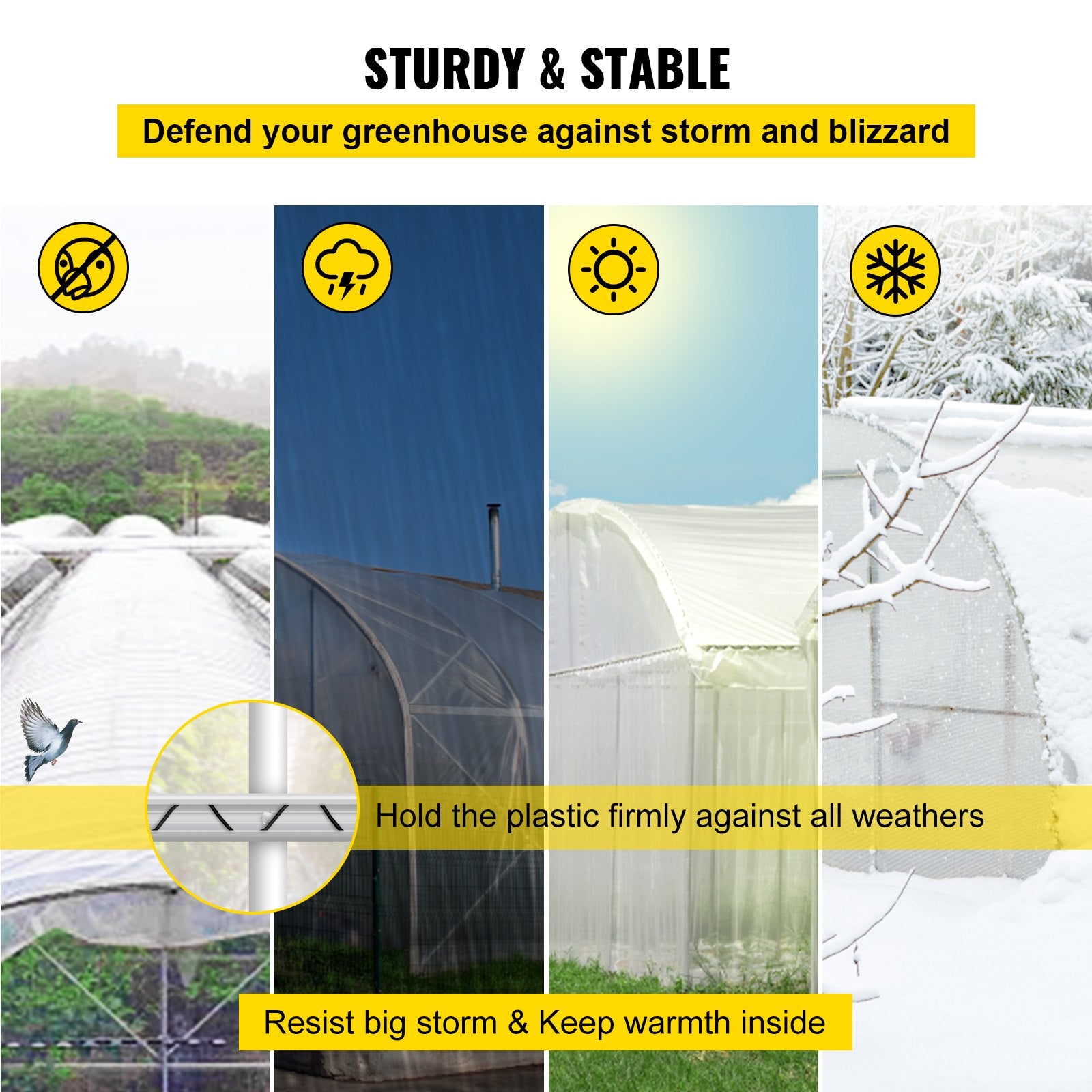 VEVOR Spring Wire and Lock Channel, 2m Spring Lock & U-Channel Bundle for Greenhouse, 50 Packs PE Coated Spring Wire & Aluminum Alloy Channel, Plastic Poly Film or Shade Cloth Attachment with Scre