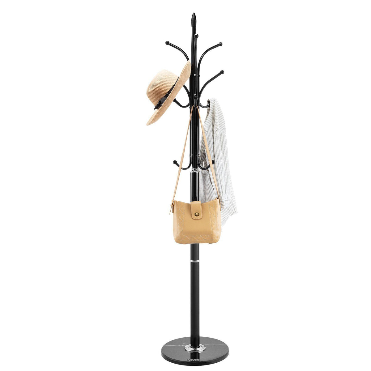 Coat Rack Freestanding, Coats Tree Stand with Stable Marble Base &amp; 6 Hooks, Free Standing Hall Coat Rack for Entryway, Bedroom, Office, Living Room, Modern Clothes Hanger for Coats, Hats, Bags