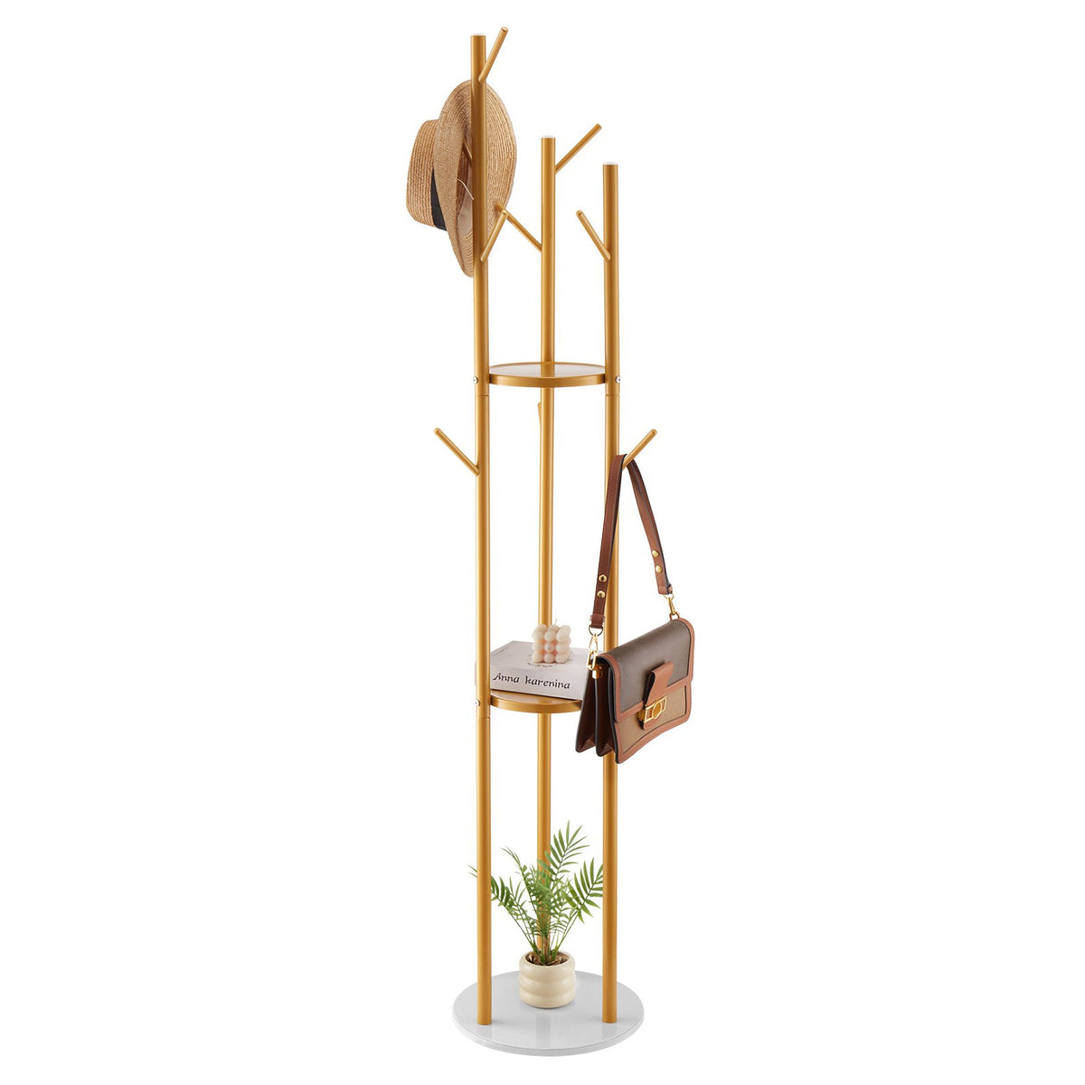 VEVOR Coat Rack, Freestanding Coat Rack Stand with Quartz Stone Base &amp; 9 Hooks, Free Standing Hall Coat Tree for Entryway, Bedroom, Office, Living Room, Modern Clothes Hanger for Coat, Hat, Scarf, Bag