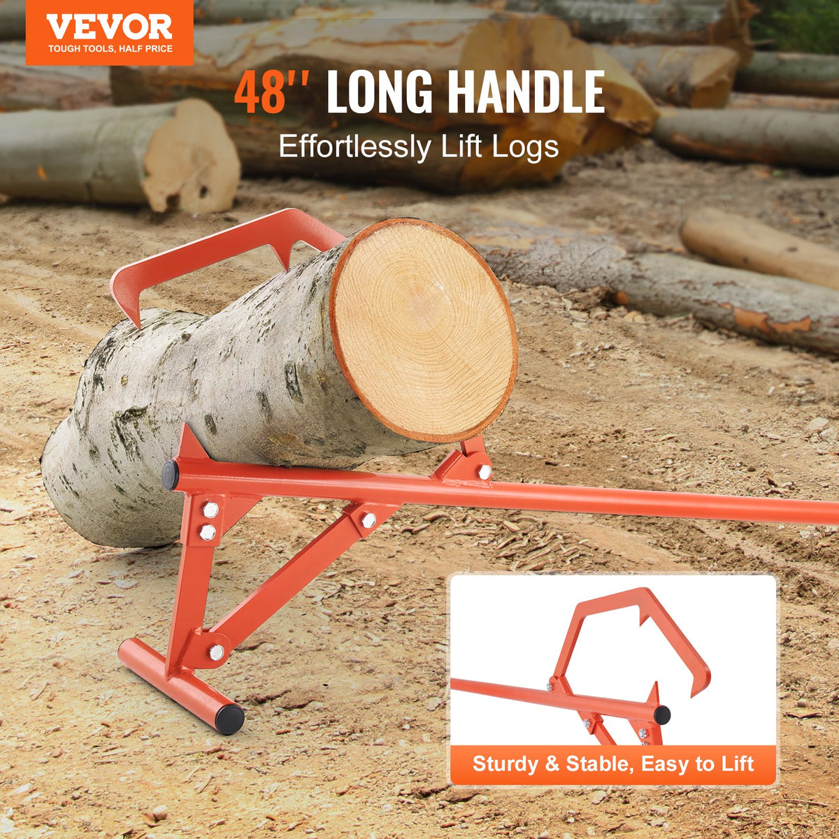 VEVOR Timberjack, 46.5 in, Heavy Duty Steel Log Roller, Log Lifter with Adjustable Cant Hook, Logging Tools Log Jack for Logs Ups to 25" Dia, Timber Jack for Rolling Cutting and Lifting Logs