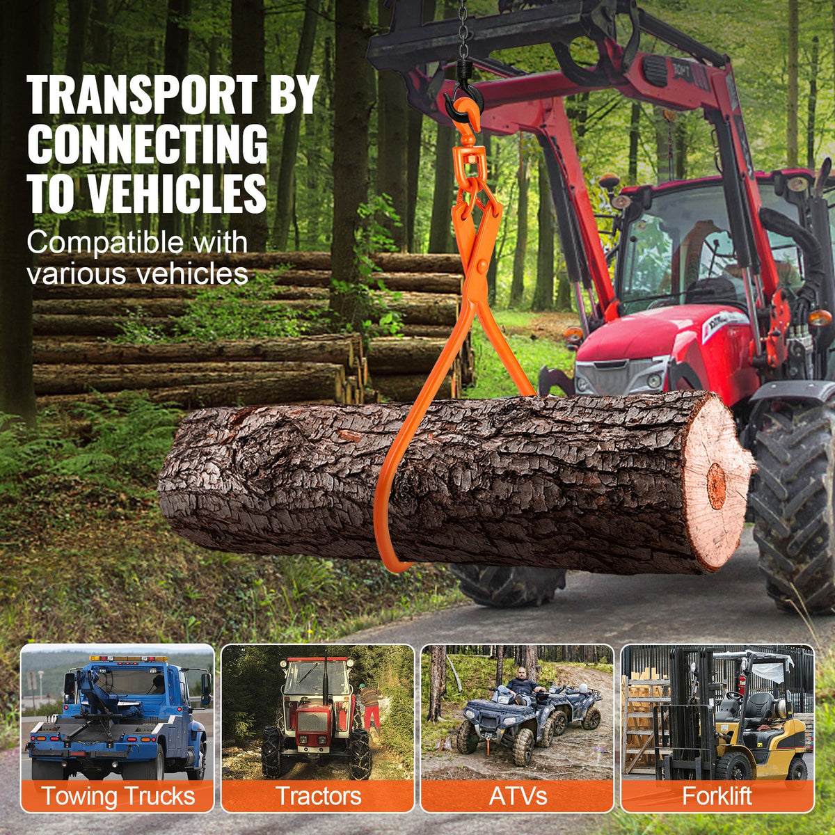 VEVOR Log Skidding Tongs, 81.3cm 2 Claw Log Lifting Tongs, Heavy Duty Rotating Steel Lumber Skidding Tongs, 700 kg Loading Capacity, Log Lifting, Handling, Dragging & Carrying Tool