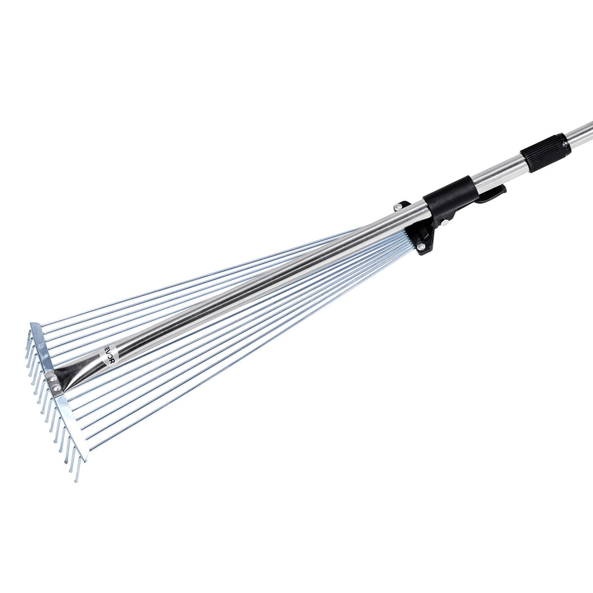 VEVOR Leaf Rake, 15 Metal Tines, Adjustable Garden Rake for Lawns with 19-57 cm Wide Head and 81.3-160 cm Long Handle, Heavy Duty Stainless Steel Small Leaves Tool for Gardening Camping Yard Grass