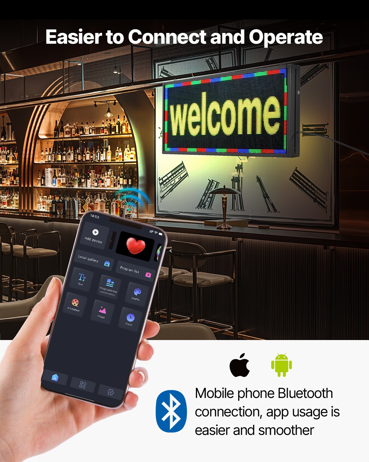 VEVOR 27x14in Programmable LED Sign Digital Scrolling Display Board P5 Fullcolor