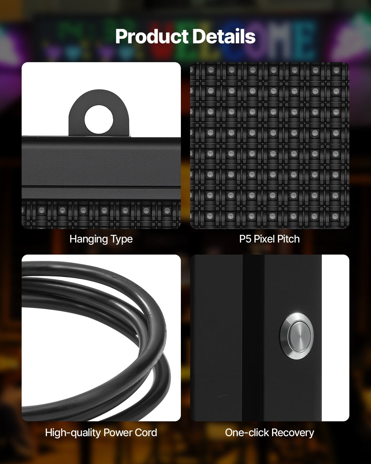 VEVOR 27x14in Programmable LED Sign Digital Scrolling Display Board P5 Fullcolor