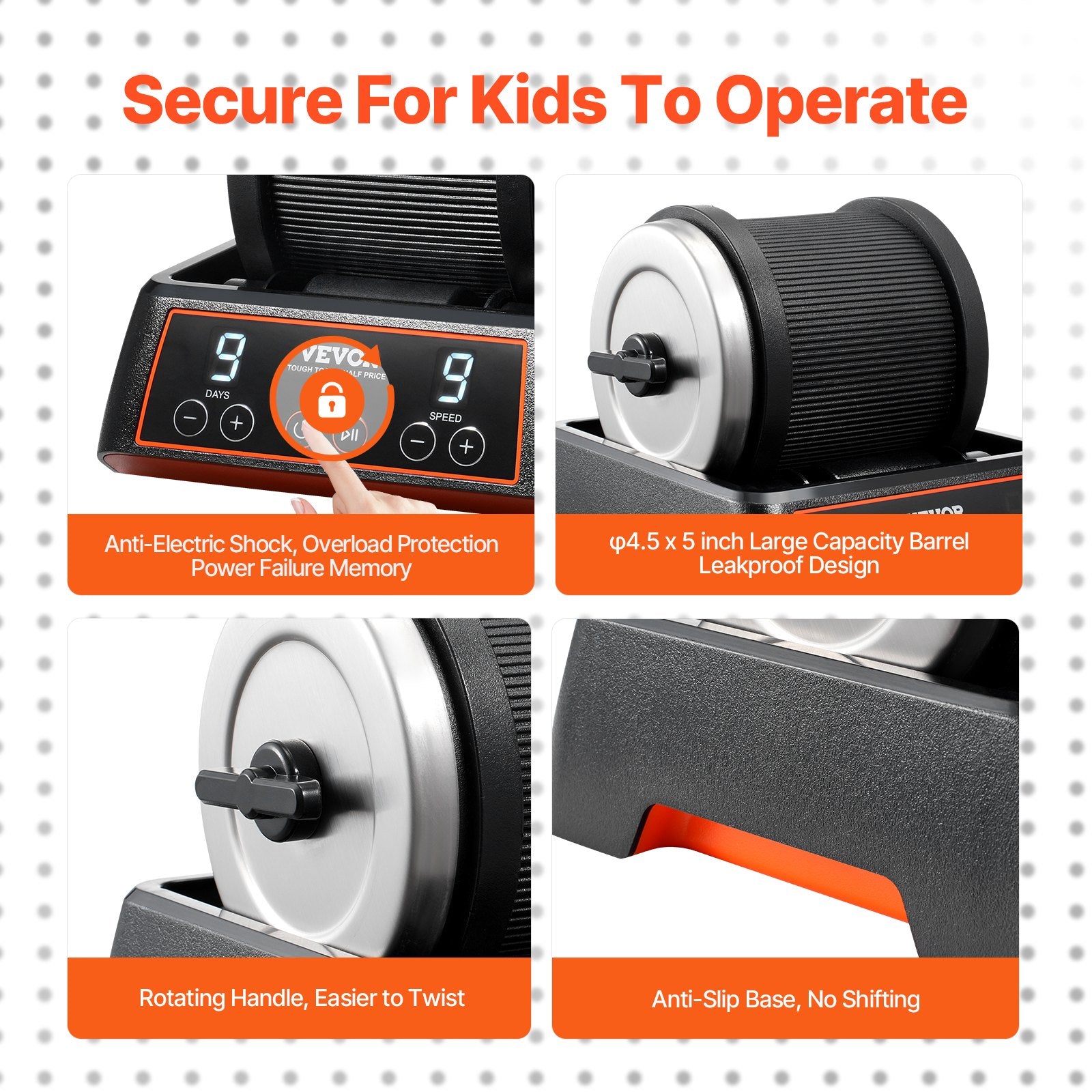 VEVOR Rock Tumbler Kit, 2.5 lbs Rock Polishing Kit, 9 Speed Settings 9-Day Polishing Timer Stone Polishing Kit, Rock Polisher with Rough Gemstones and Polishing Grits, Rock Polisher for Kids Adults