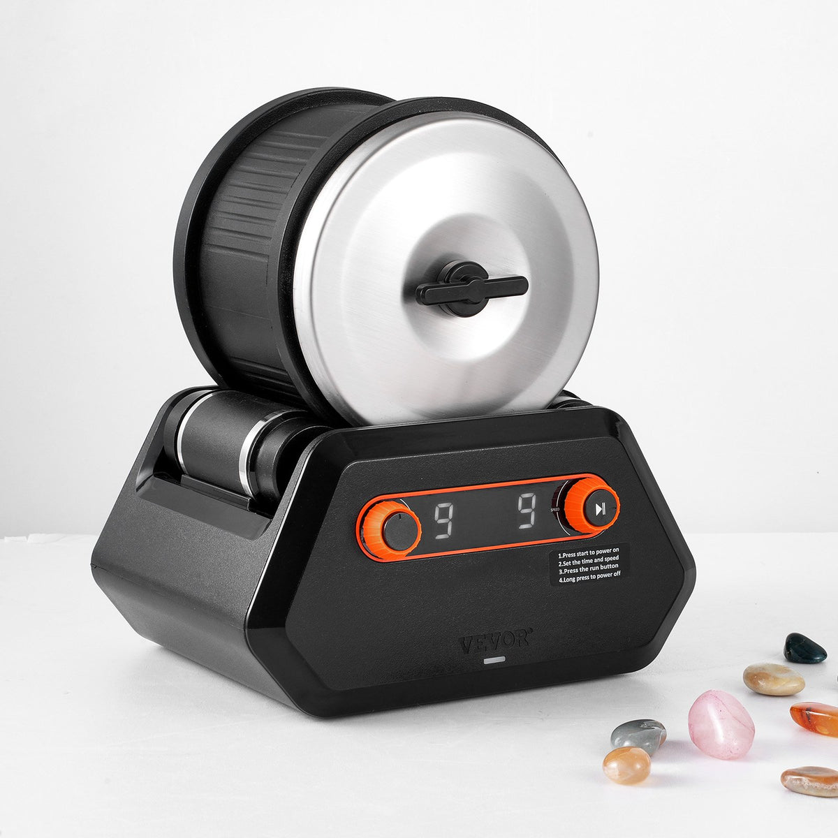 VEVOR Rock Tumbler Kit, 4 lbs Rock Polishing Kit, 9 Speed Settings 9-Day Polishing Timer Stone Polishing Kit, Rock Polisher with Rough Gemstones and Polishing Grits, Rock Polisher for Kids Adults