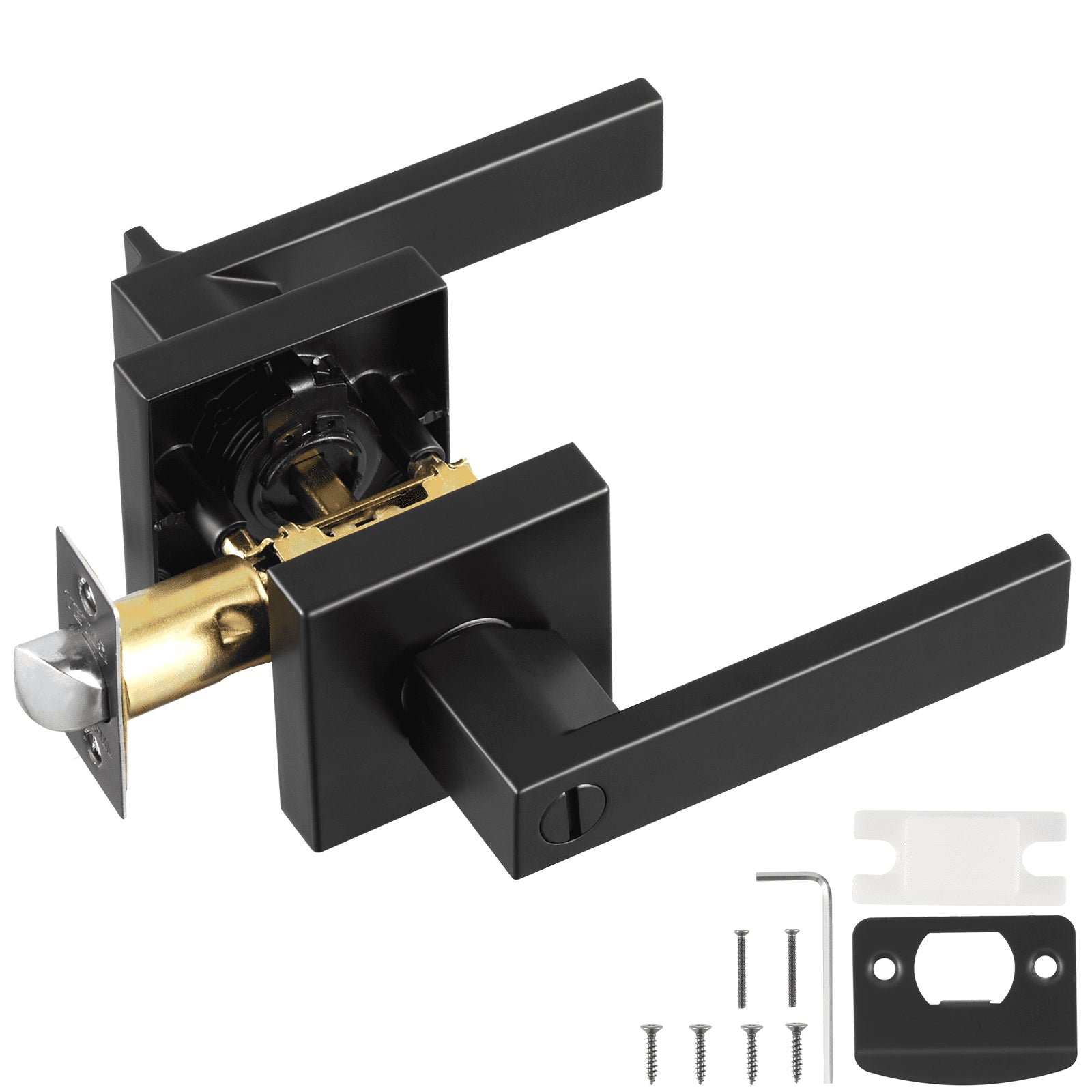 Privacy Door Handle, 10 Pack Matte Black Door Lever, Left or Right Handing Reversible Lever with Keyless Lock, 45° Rotation to Open, Universal Square Interior for Bedroom and Bathroom Doors