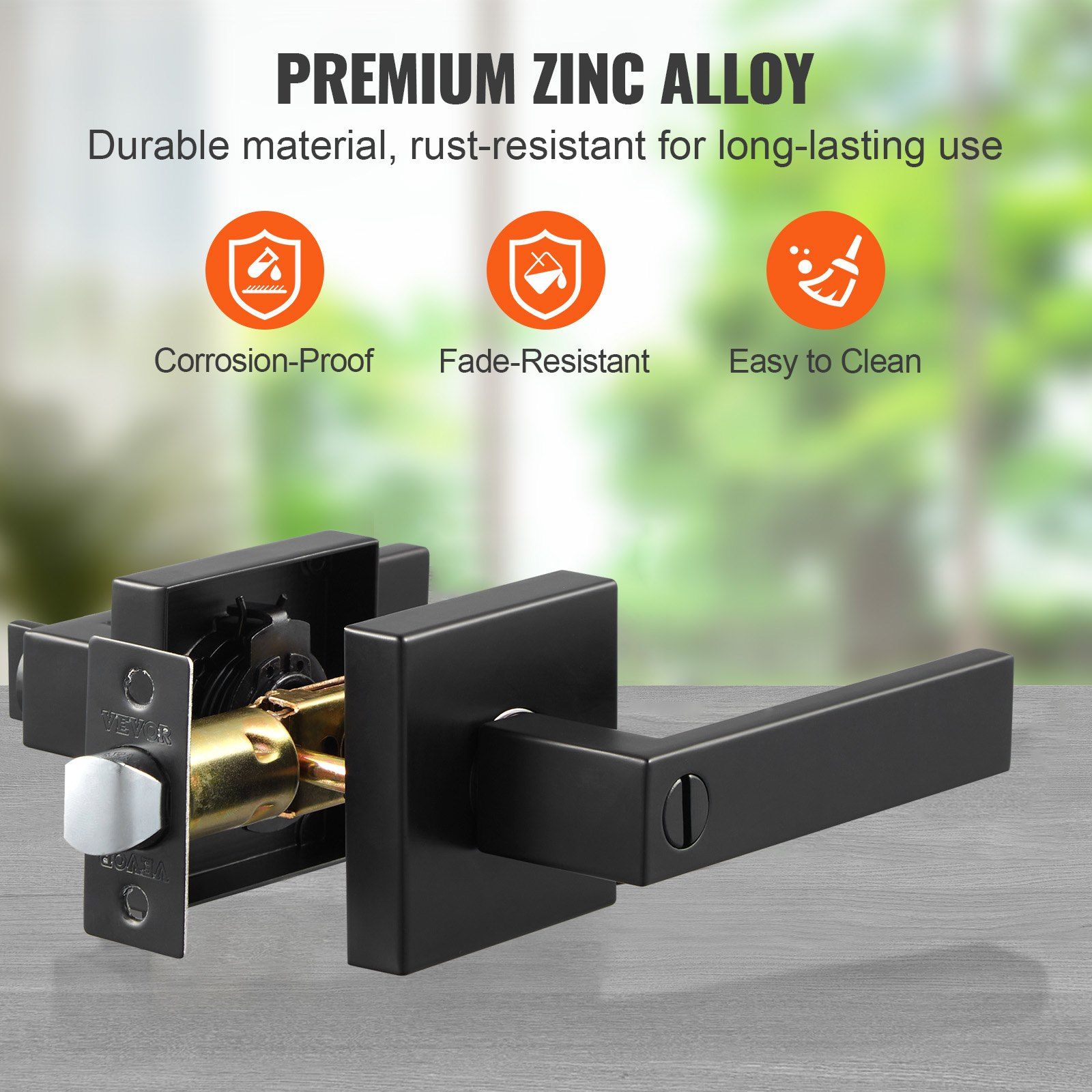 Privacy Door Handle, 1 Pack Matte Black Door Lever, Left or Right Handing Reversible Lever with Keyless Lock, 45° Rotation to Open, Universal Square Interior for Bedroom and Bathroom Doors