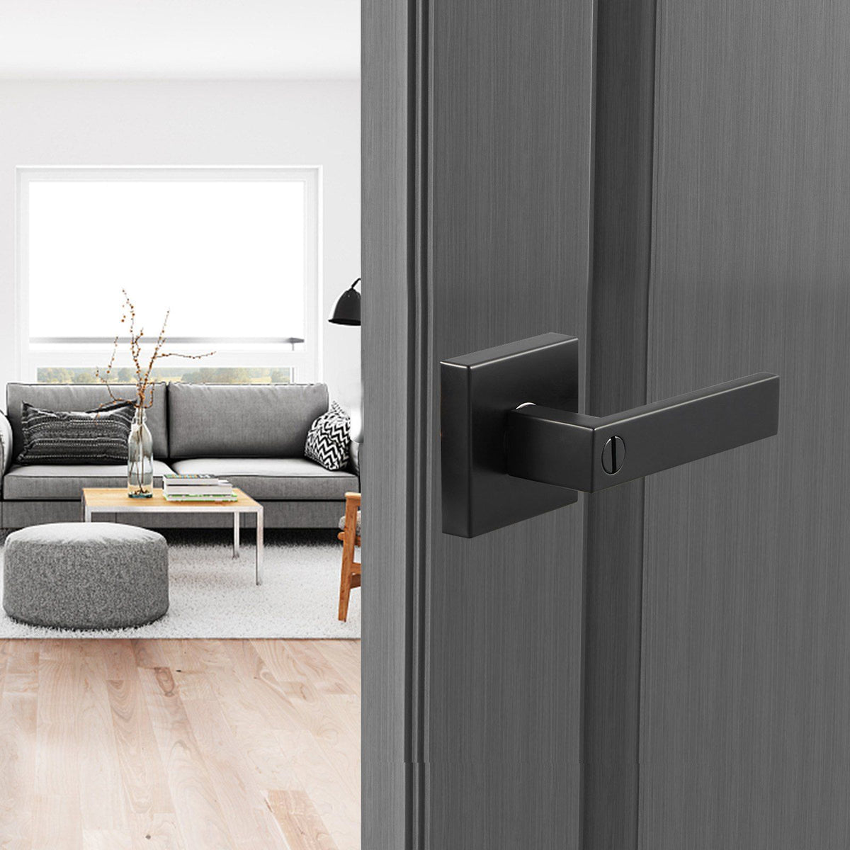 Privacy Door Handle, 1 Pack Matte Black Door Lever, Left or Right Handing Reversible Lever with Keyless Lock, 45° Rotation to Open, Universal Square Interior for Bedroom and Bathroom Doors