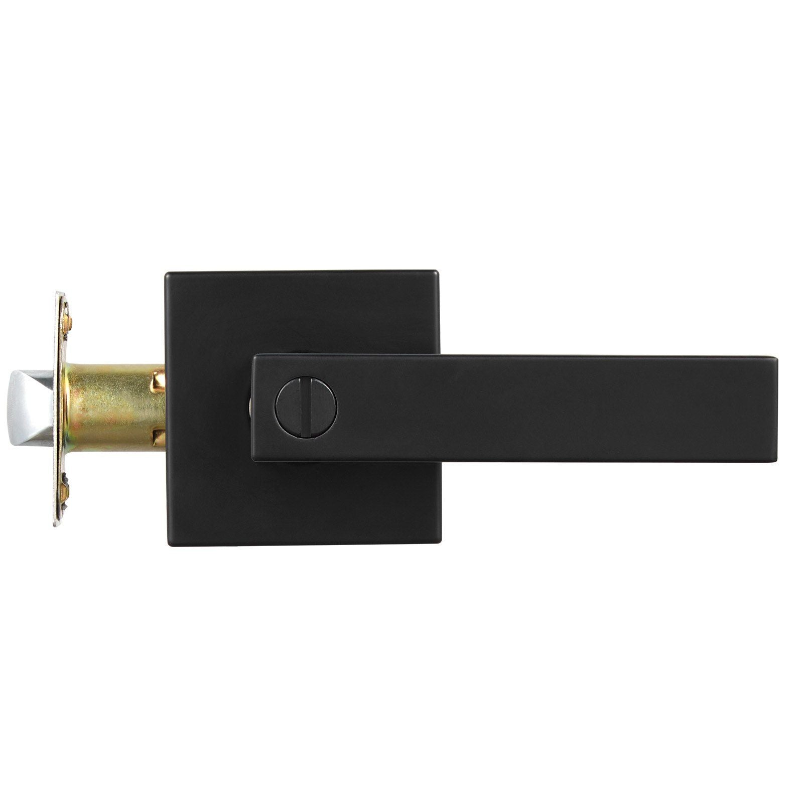 Privacy Door Handle, 1 Pack Matte Black Door Lever, Left or Right Handing Reversible Lever with Keyless Lock, 45° Rotation to Open, Universal Square Interior for Bedroom and Bathroom Doors
