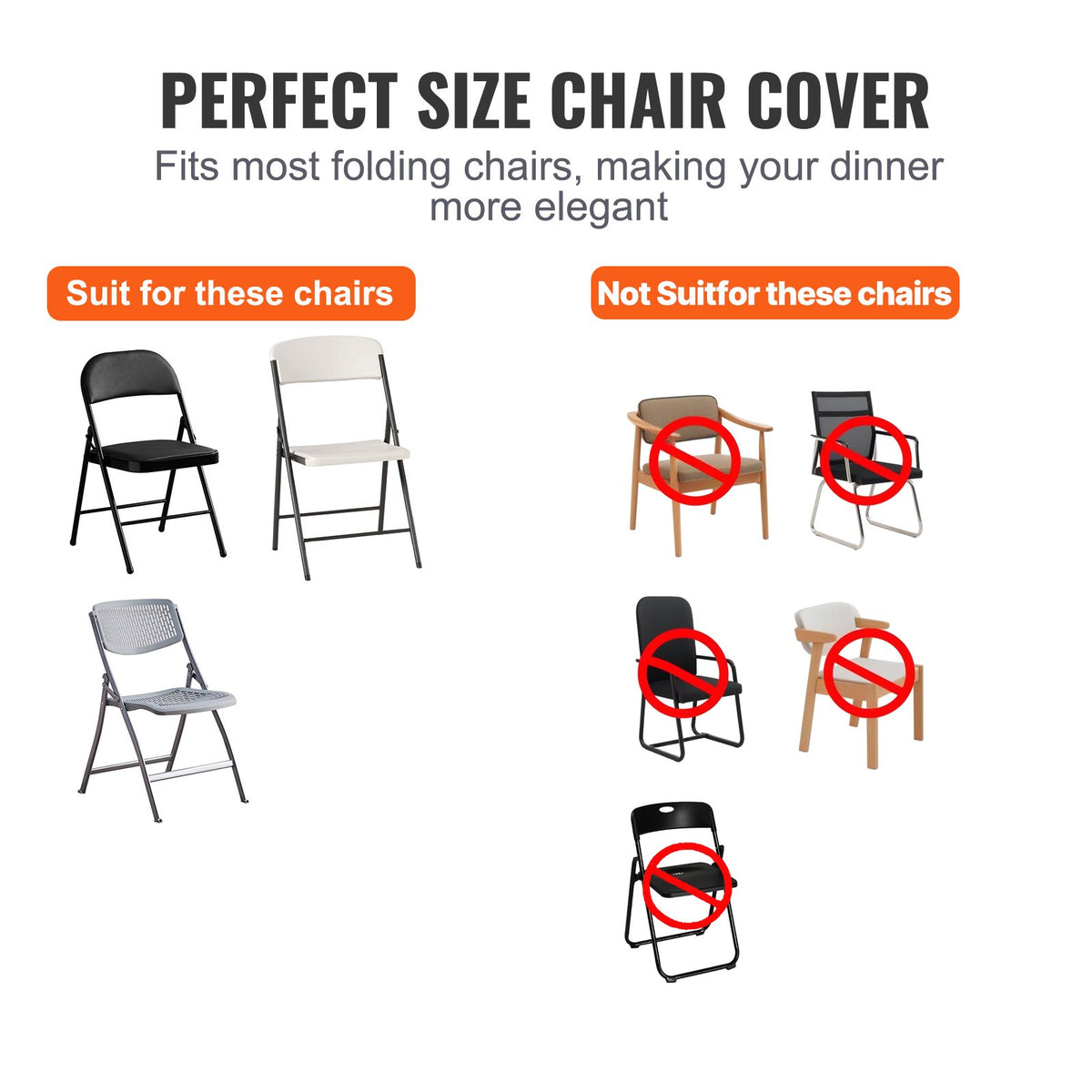 VEVOR Stretch Spandex Folding Chair Covers, Universal Fitted Chair Cover, Removable Washable Protective Slipcovers, for Wedding, Holiday, Banquet, Party, Celebration, Dining (100PCS White)