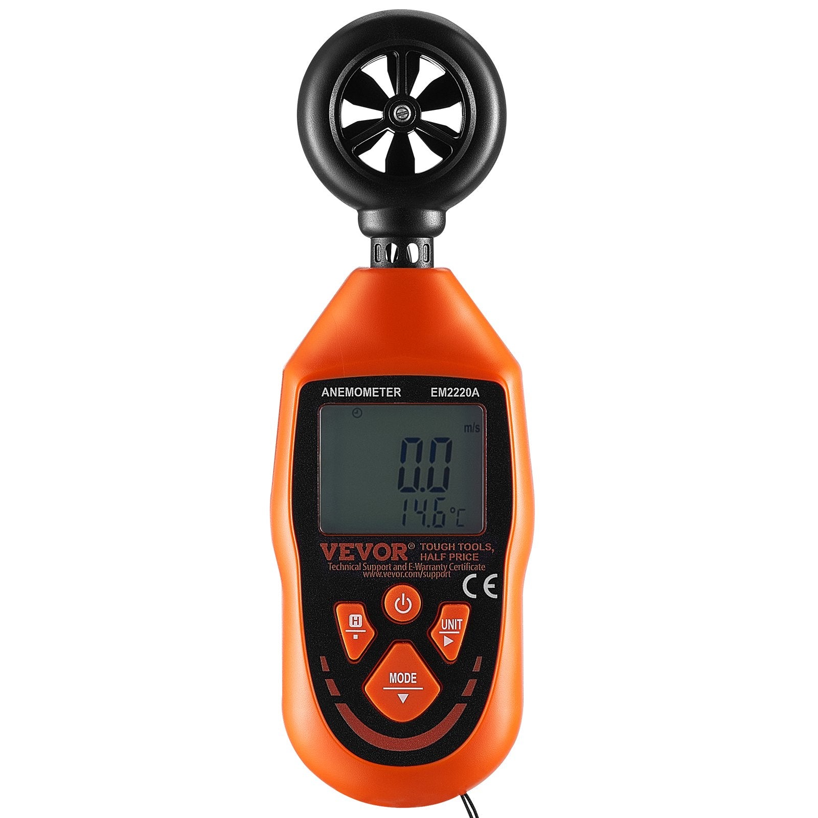 VEVOR Handheld Anemometer, -10℃ to 45℃, Digital Wind Speed Meter Gauge with LED Backlight Screen, Measures Wind Velocity Wind Temperature Air Flow Wind Chill, for Sailing Surfing Drone Flying HVAC