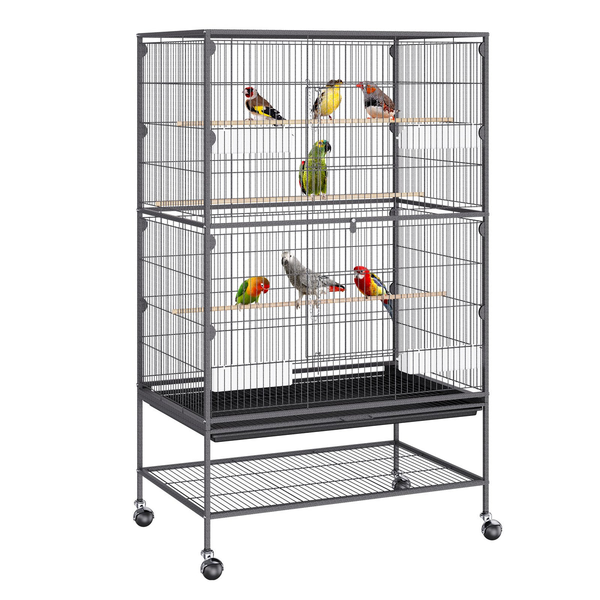 VEVOR 52 inch Standing Large Bird Cage, Carbon Steel Flight Bird Cage for Parakeets, Cockatiels, Parrots, Macaw with Rolling Stand and Tray
