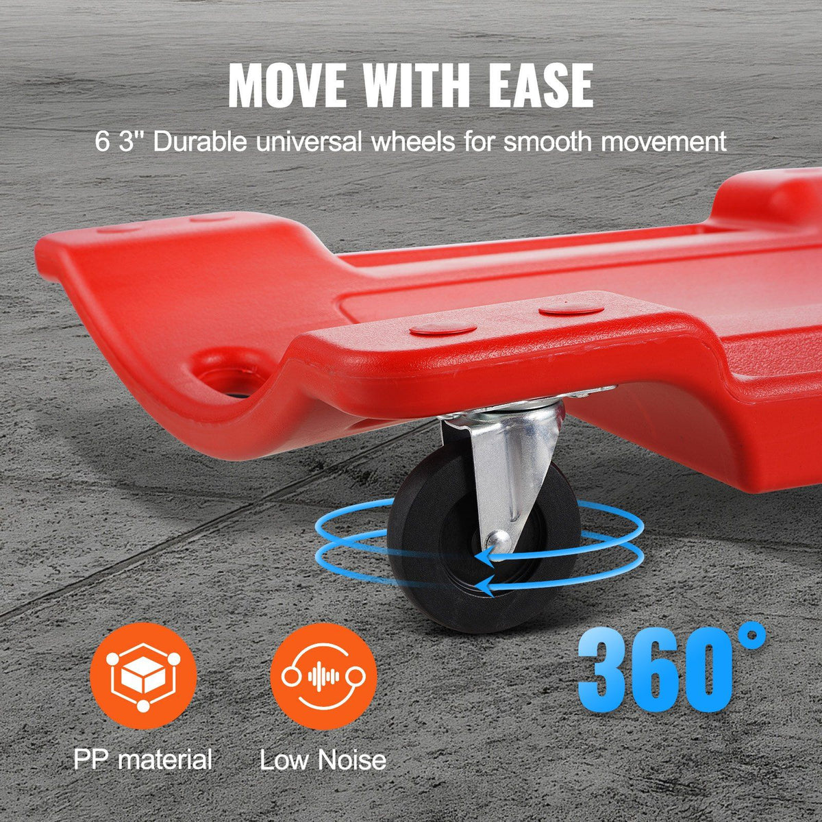 Mechanic Plastic Creeper, 914 mm, 158.8 kg Capacity Automotive Rolling Garage Creeper with Molded Ergonomic HDPE Body Padded Headrest & Dual Tool Trays 6 Wheels, for Garage Shop Auto Repair