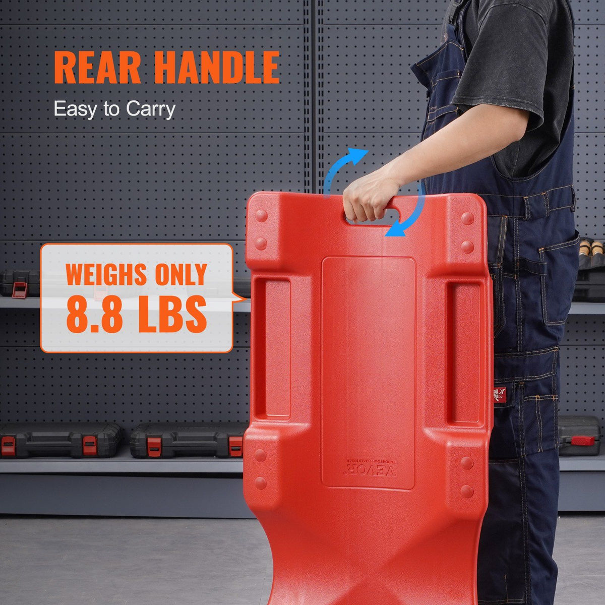 Mechanic Plastic Creeper, 914 mm, 158.8 kg Capacity Automotive Rolling Garage Creeper with Molded Ergonomic HDPE Body Padded Headrest & Dual Tool Trays 6 Wheels, for Garage Shop Auto Repair