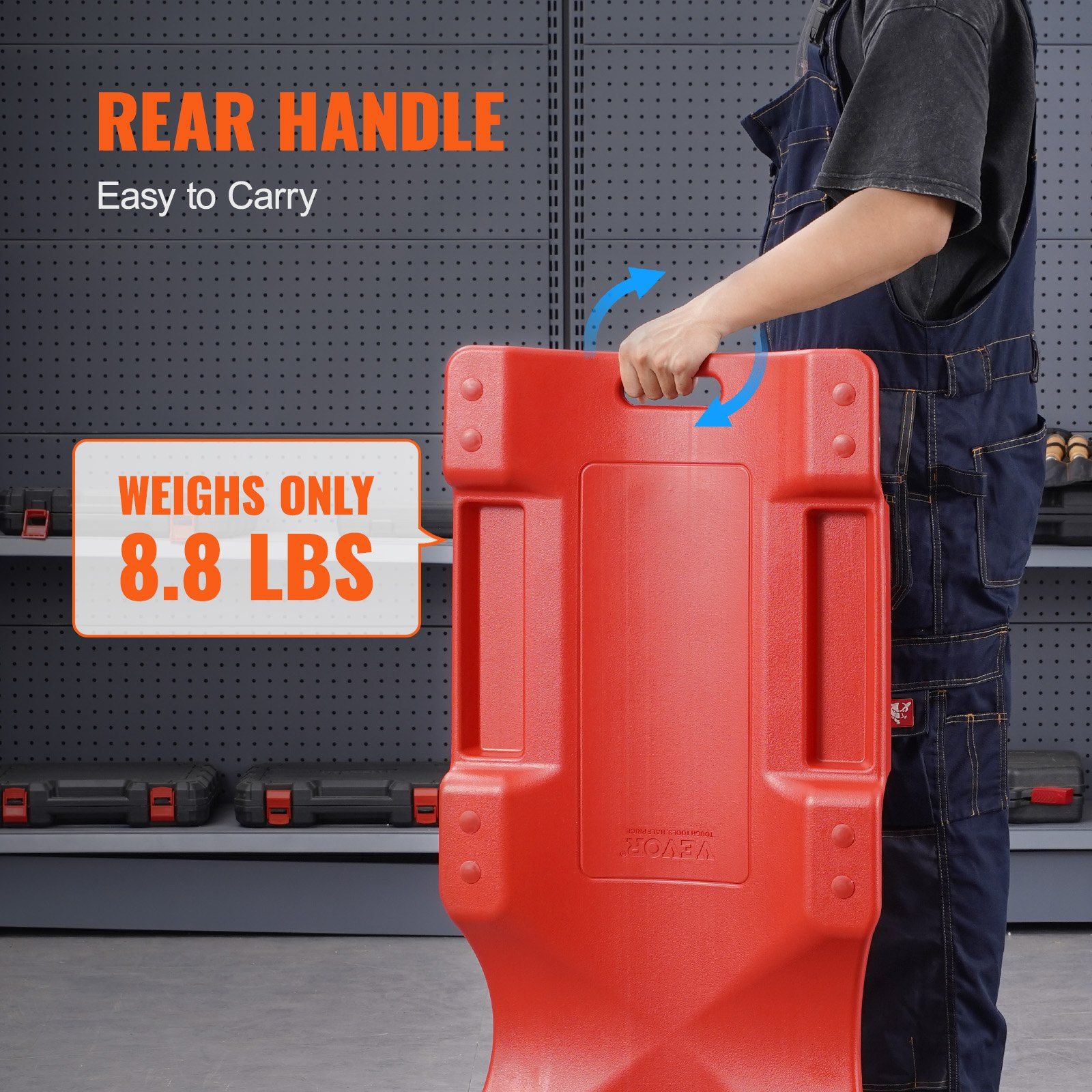Mechanic Plastic Creeper, 914 mm, 158.8 kg Capacity Automotive Rolling Garage Creeper with Molded Ergonomic HDPE Body Padded Headrest & Dual Tool Trays 6 Wheels, for Garage Shop Auto Repair