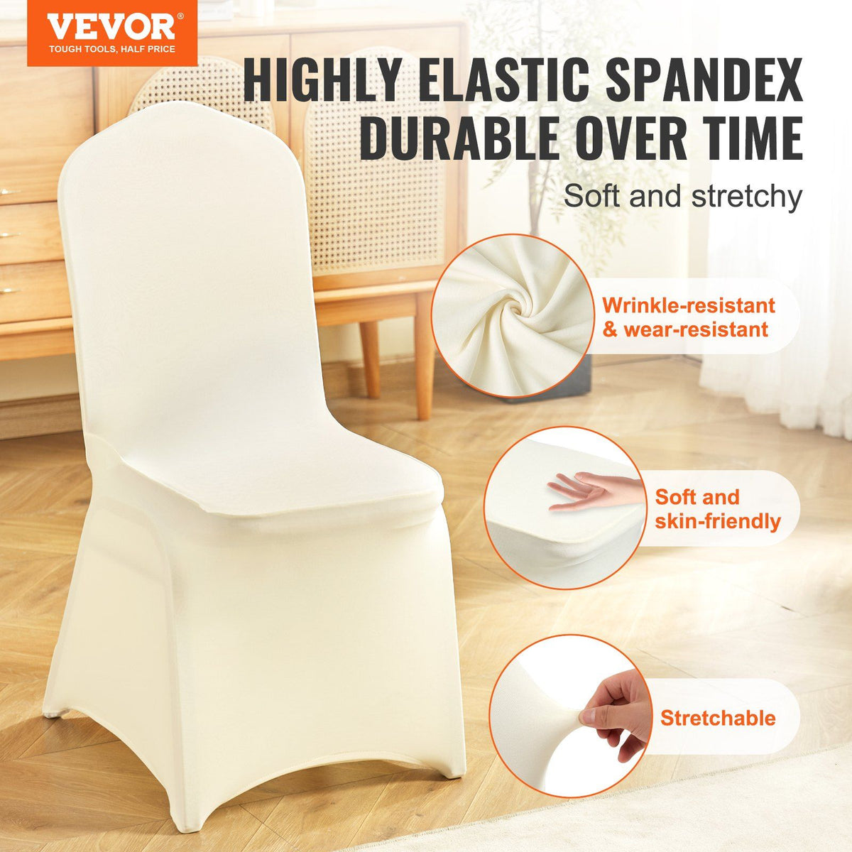 Stretch Spandex Folding Chair Covers, Universal Fitted Chair Cover, Removable Washable Protective Slipcovers, for Wedding, Holiday, Banquet, Party, Celebration, Dining (30PCS Beige)