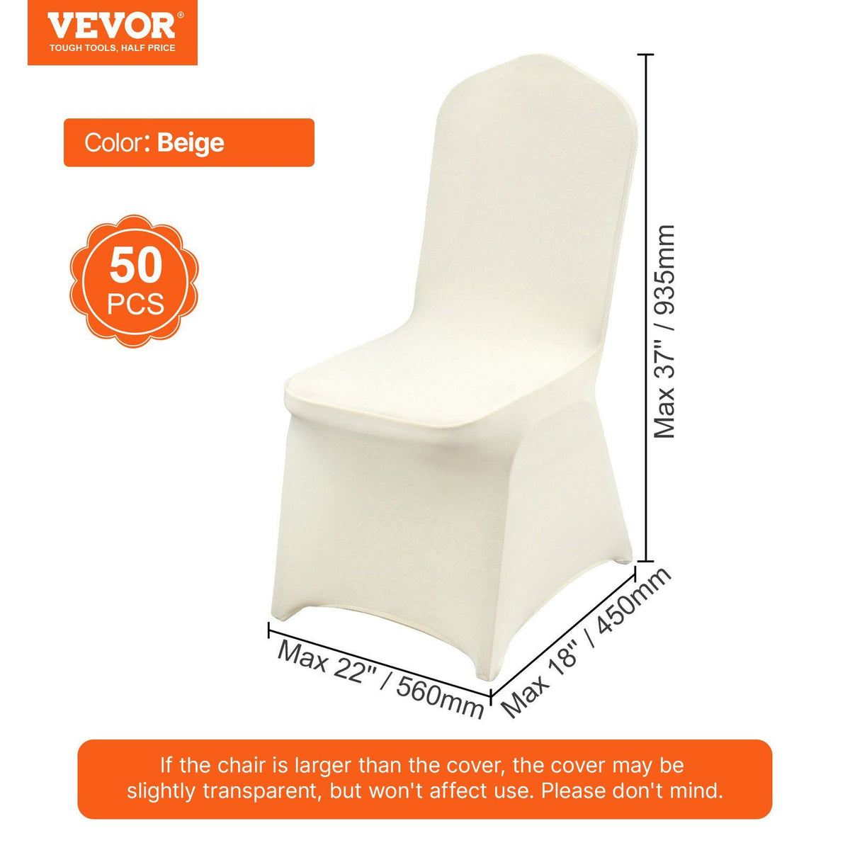 Stretch Spandex Folding Chair Covers, Universal Fitted Chair Cover, Removable Washable Protective Slipcovers, for Wedding, Holiday, Banquet, Party, Celebration, Dining (50PCS Beige)