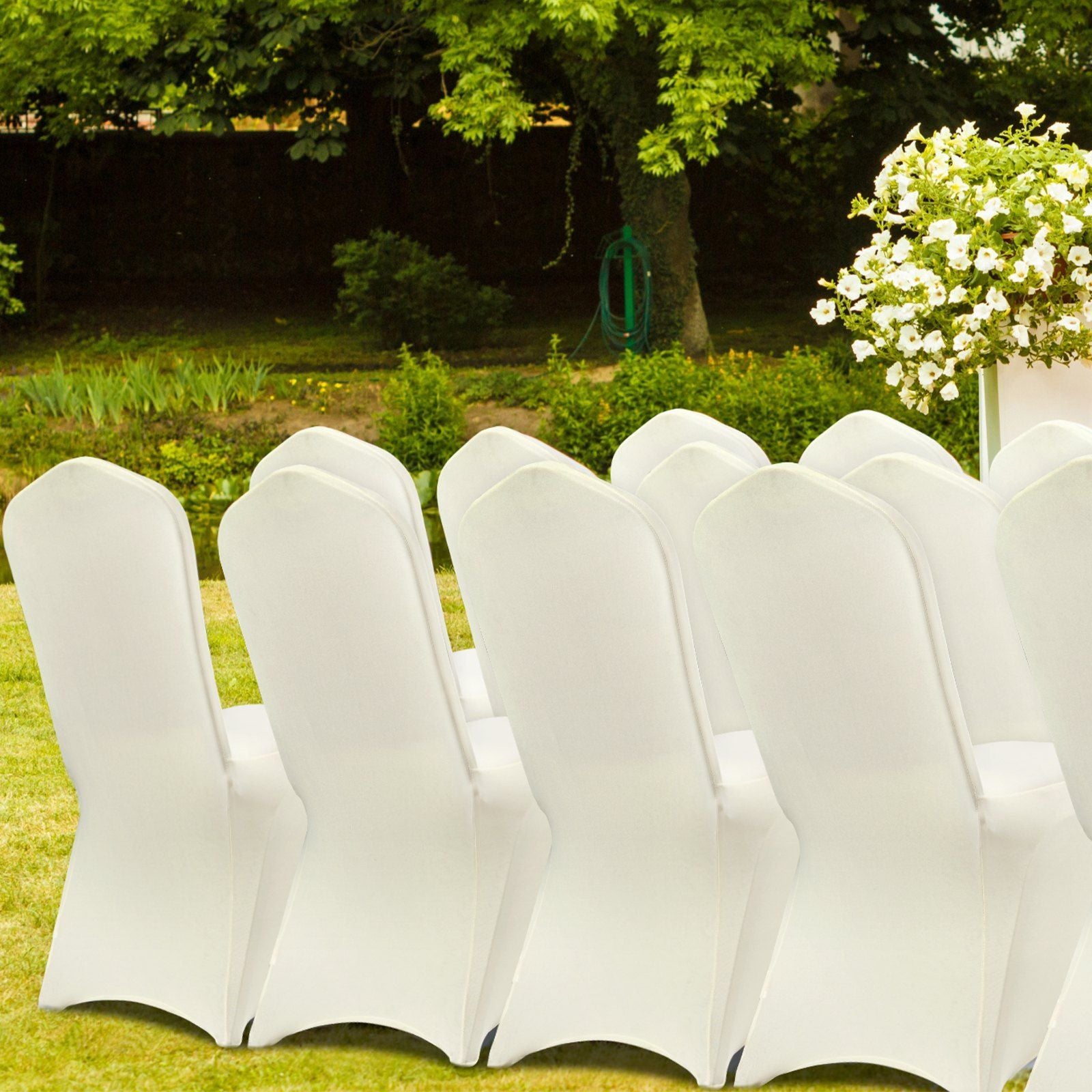 Stretch Spandex Folding Chair Covers, Universal Fitted Chair Cover, Removable Washable Protective Slipcovers, for Wedding, Holiday, Banquet, Party, Celebration, Dining (50PCS Beige)