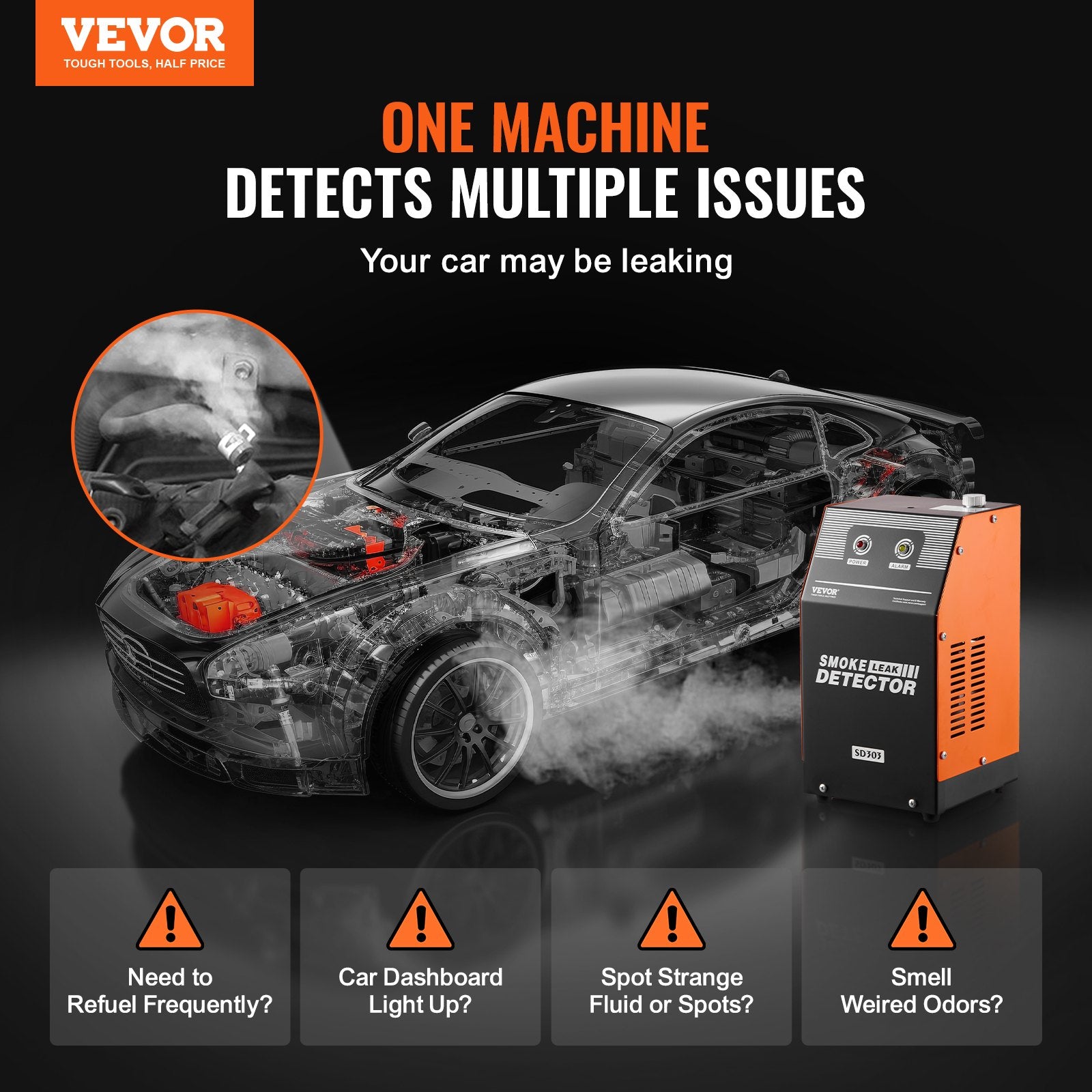 VEVOR Automotive Smoke Machine Leak Detector, EVAP Smoke Machine Leak Tester with Built-in Air Pump, Dual-Mode Vacuum Pipeline Fuel Diagnostic Detector for DC12V Cars, Motorcycles, Trucks, Boats, ATVs