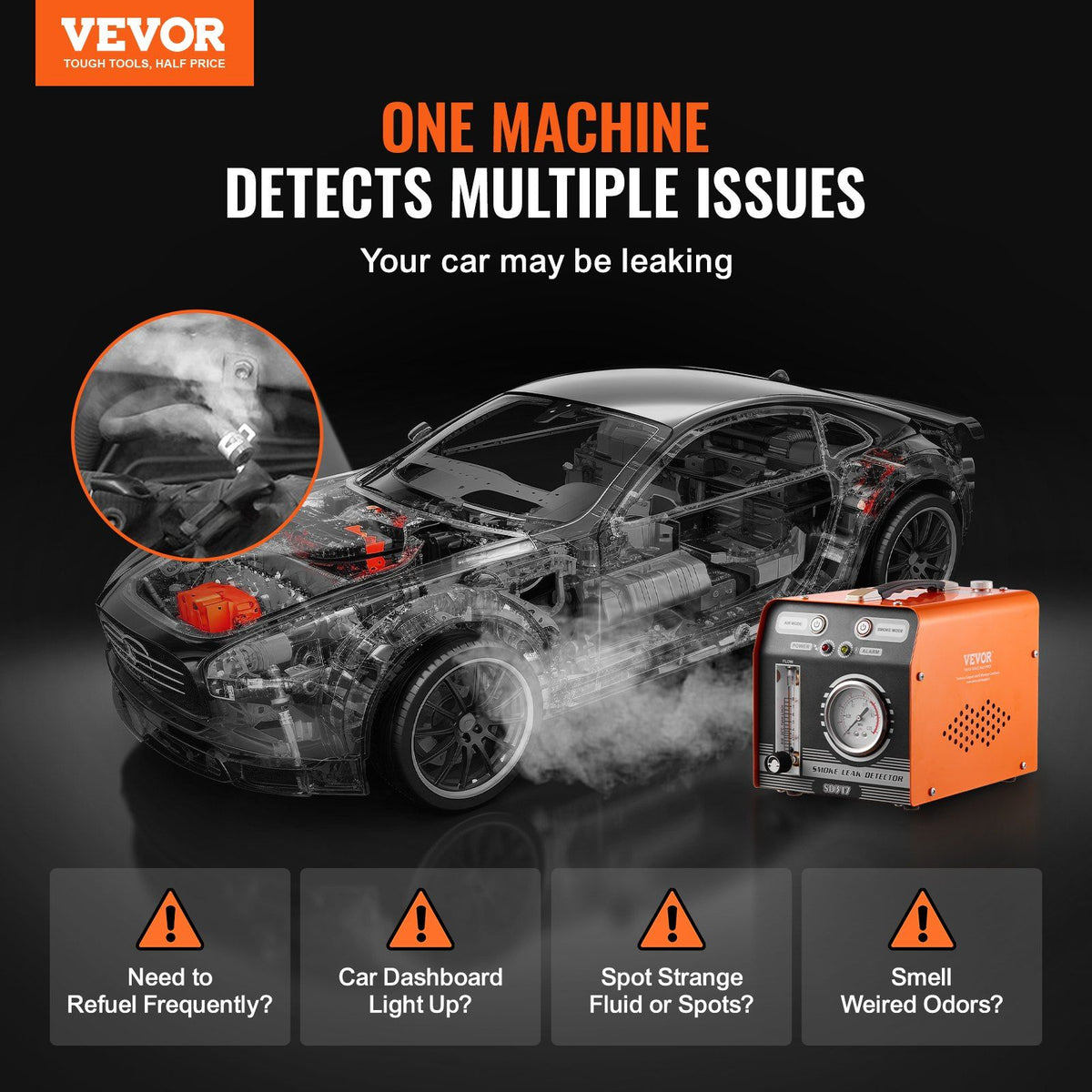 Automotive Smoke Machine Leak Detector, EVAP Smoke Machine Leak Tester with Built-in Air Pump, Pressure Gauge & Flow Meter, Dual-Mode Diagnostic Leak Detector for Vacuum, Fuel, Pipeline Testing