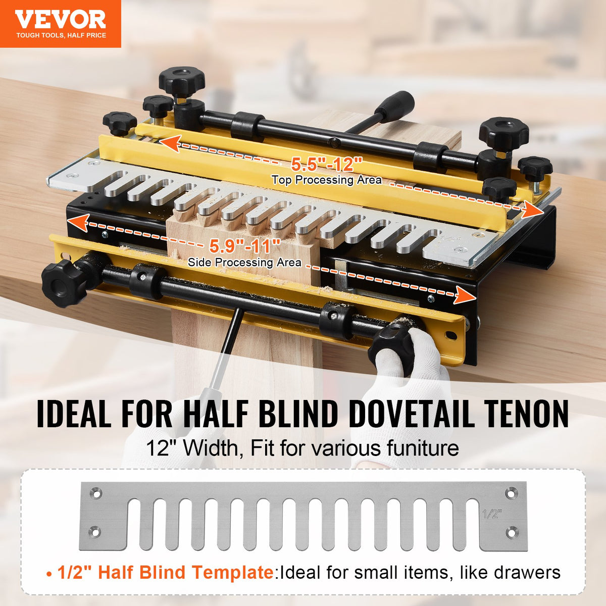 VEVOR Dovetail Jig, 310 mm Width, Dove Tailing Router Jigs with Router Bit & 1/2” Template, Precise Alignment Dove Tail Jig, Mortise and Tenon Jig Woodworking Tools for Furniture & Wood Cabinet Making