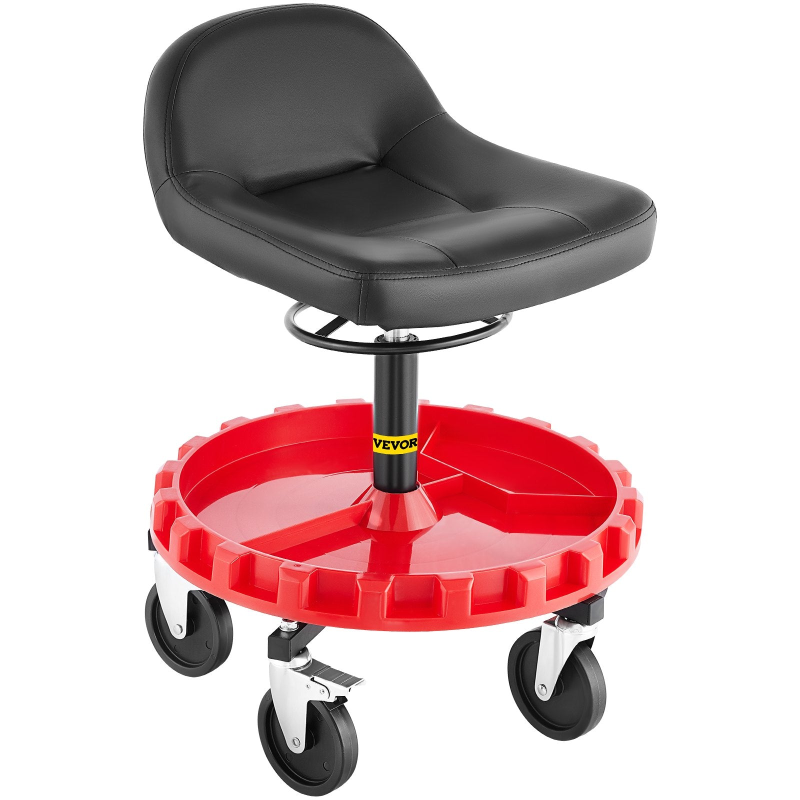 VEVOR Shop Stool, 135 kg Rolling Garage Stool, 56 cm to 66 cm Adjustable Height Mobile Rolling Gear Seat, Round Tray Garage Pneumatic Stool, All-Terrain 12.7 cm Casters with Two Brakes Mechanic Seat