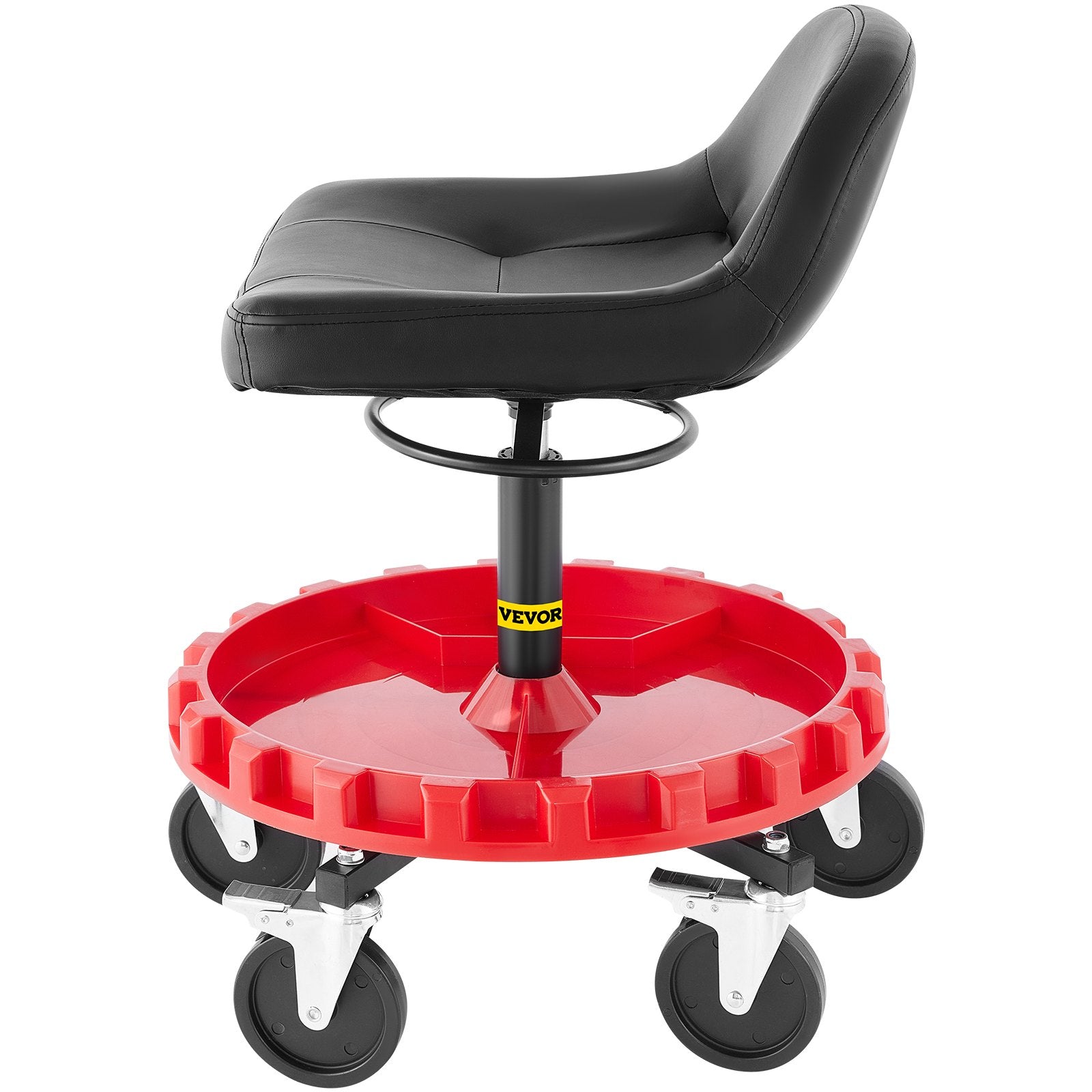 VEVOR Shop Stool, 135 kg Rolling Garage Stool, 56 cm to 66 cm Adjustable Height Mobile Rolling Gear Seat, Round Tray Garage Pneumatic Stool, All-Terrain 12.7 cm Casters with Two Brakes Mechanic Seat
