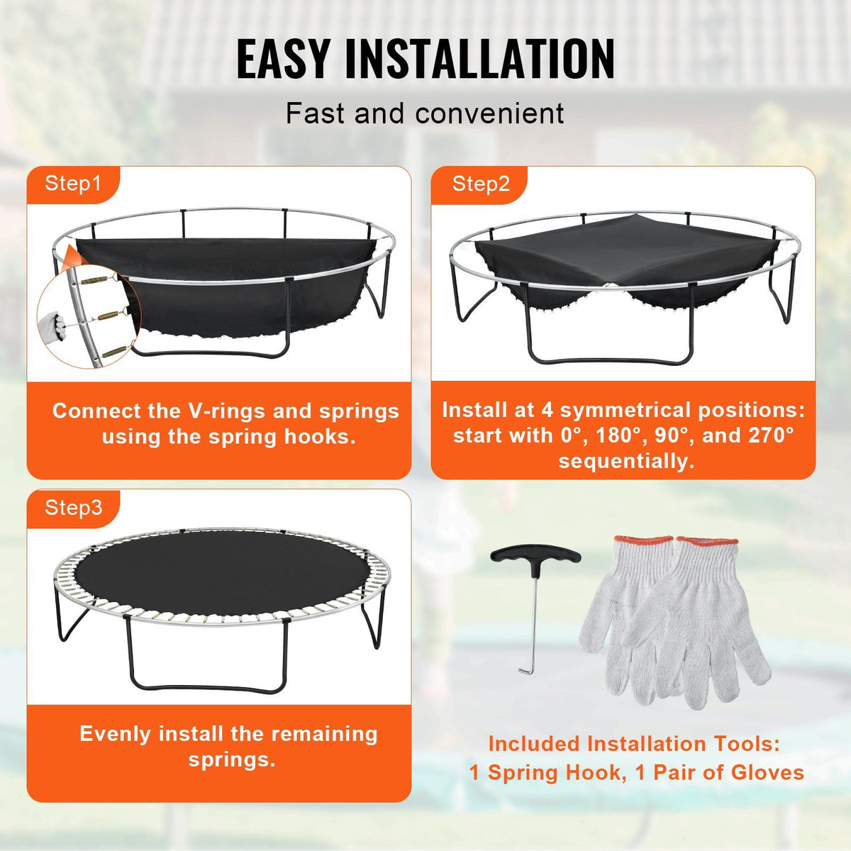 Replacement Trampoline Mat, Jumping Mat Fits 15ft Frame, Universal Jumping Mat for 15ft Round Trampoline, Reinforce UV-Resistant Mat with Spring Tool & Durable V-Rings, Fit 7" Spring Length