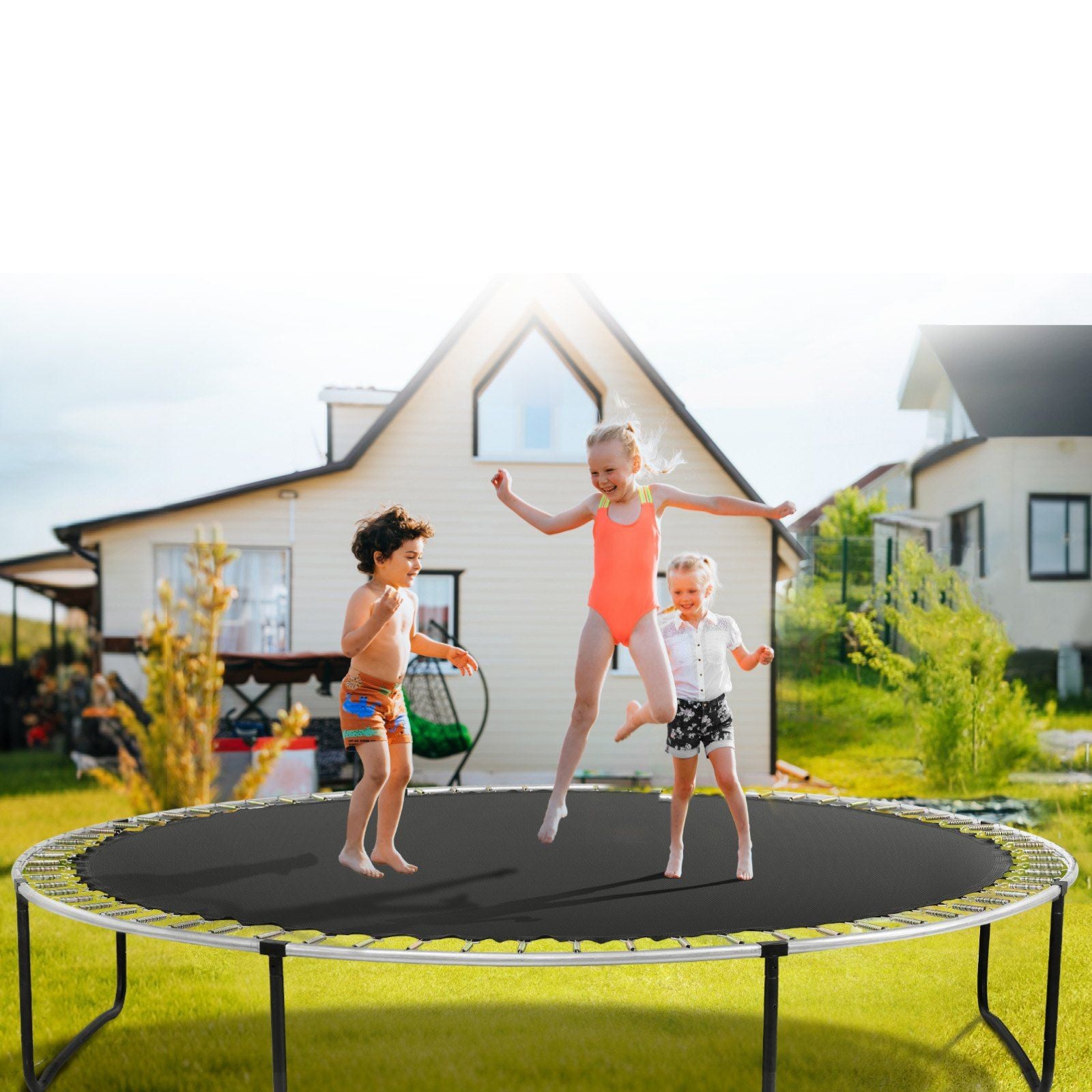 Replacement Trampoline Mat, Jumping Mat Fits 15ft Frame, Universal Jumping Mat for 15ft Round Trampoline, Reinforce UV-Resistant Mat with Spring Tool & Durable V-Rings, Fit 7" Spring Length