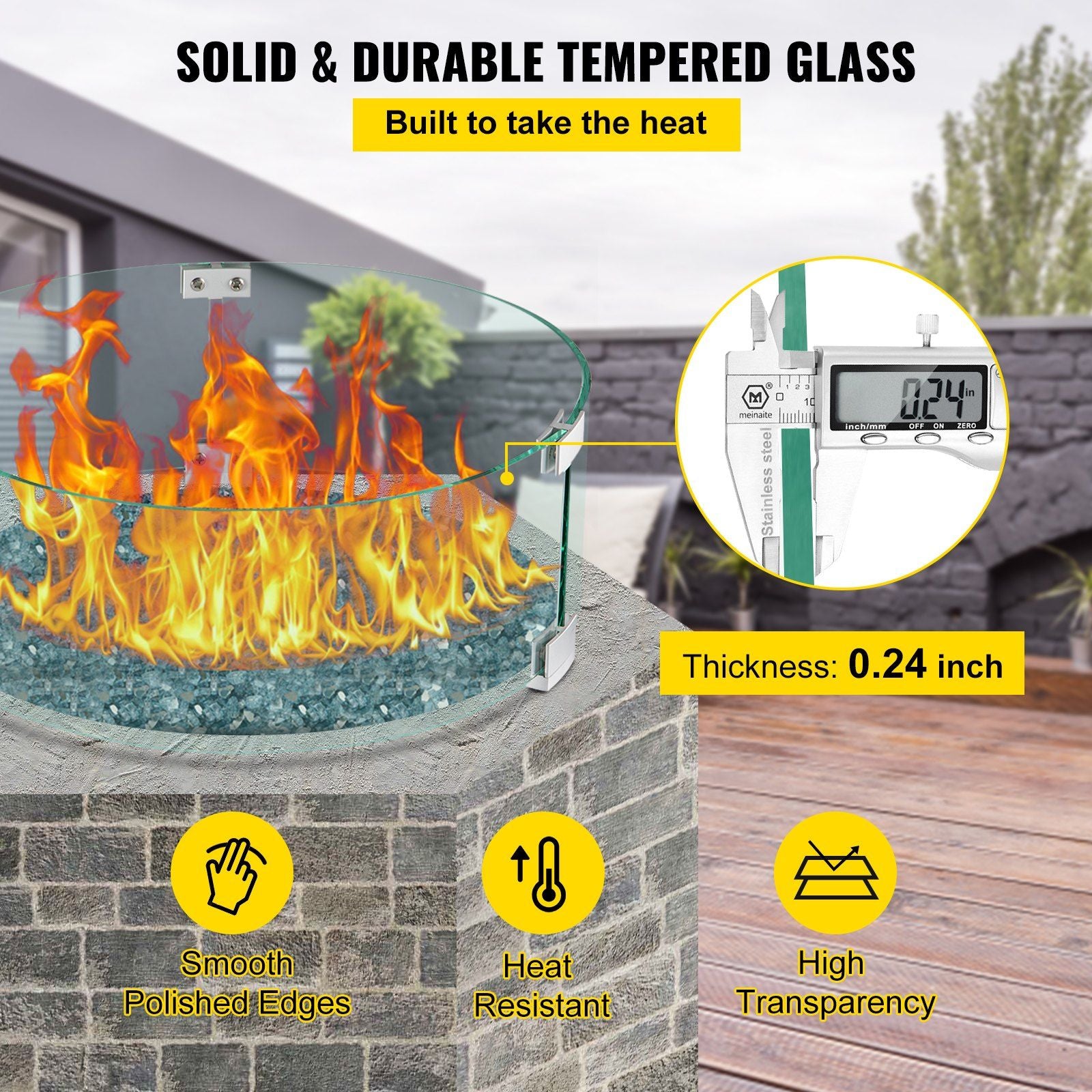Fire Pit Wind Guard Tempered Glass Flame Guard 17x17x6 In 1/4-In Thick