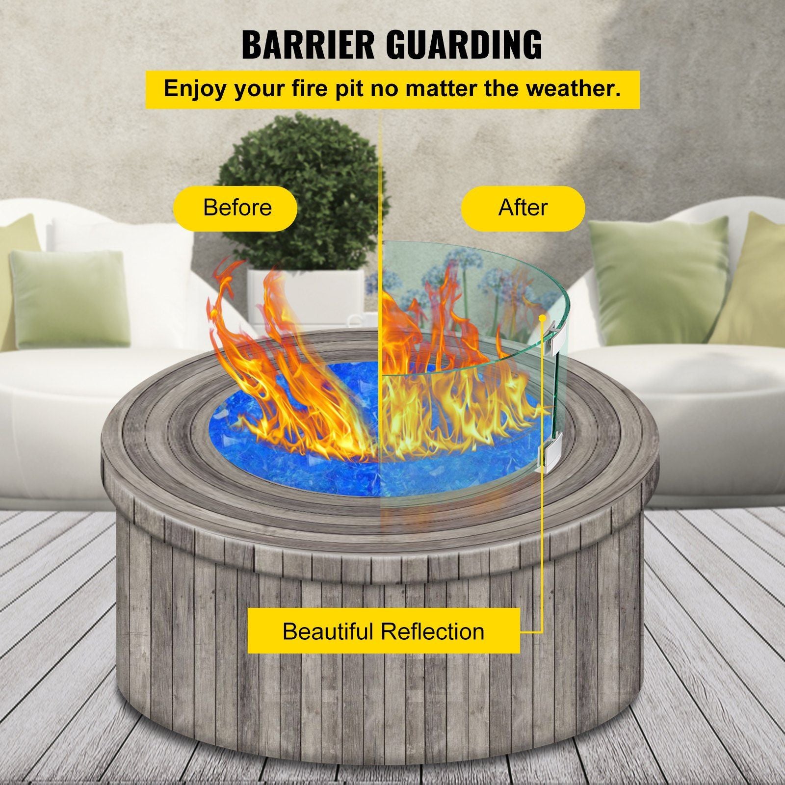 Fire Pit Wind Guard Tempered Glass Flame Guard 17x17x6 In 1/4-In Thick
